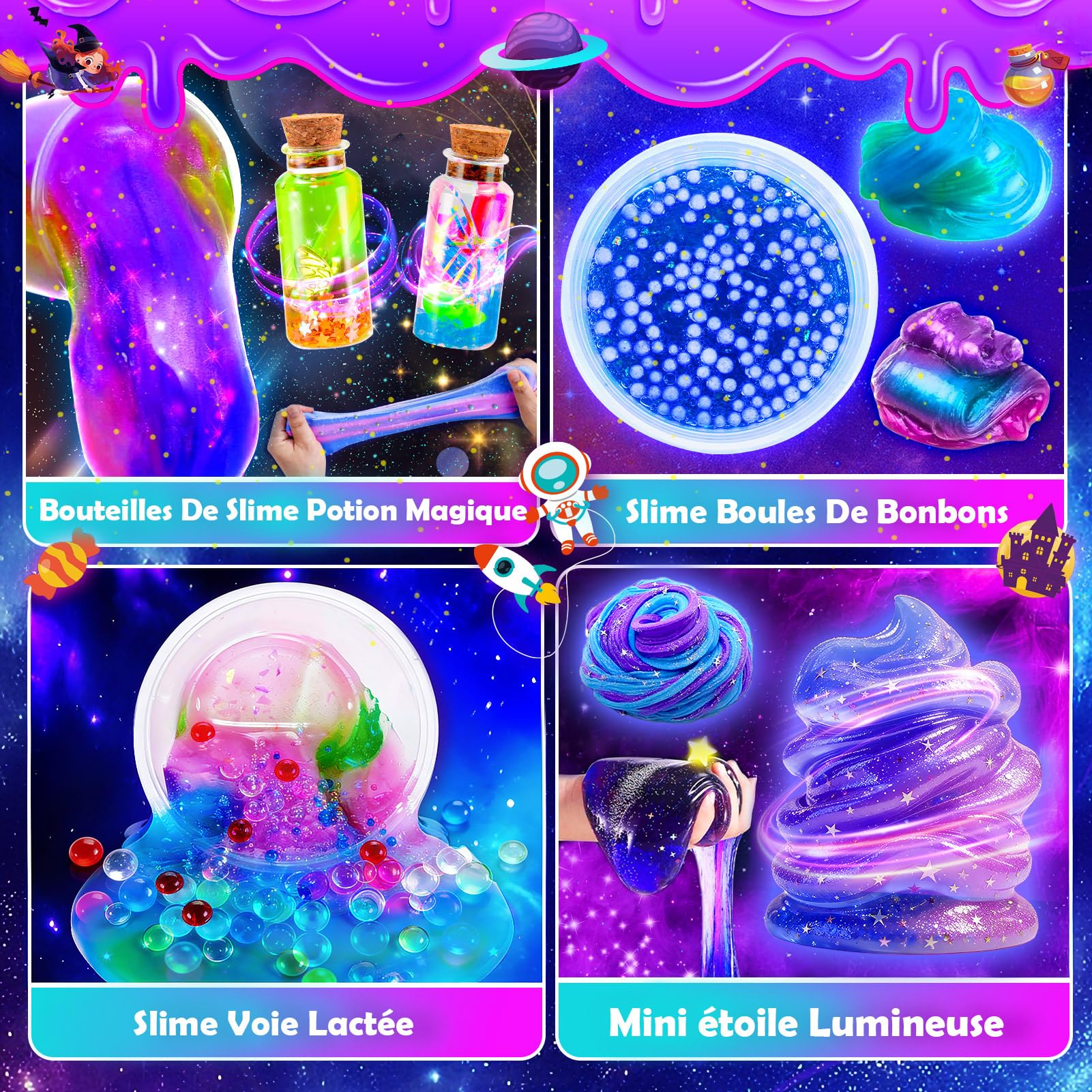 iKidiki Slime Enfant 6 7 8 9 10 11 12 Ans, Cadeau Fille 6-12 Ans Slime Fluffy Jouet Fille 6-12 Ans Galaxy Slime Kits de Loisirs Créatifs Activites Manuelles pour Enfants Potion Magique Enfant