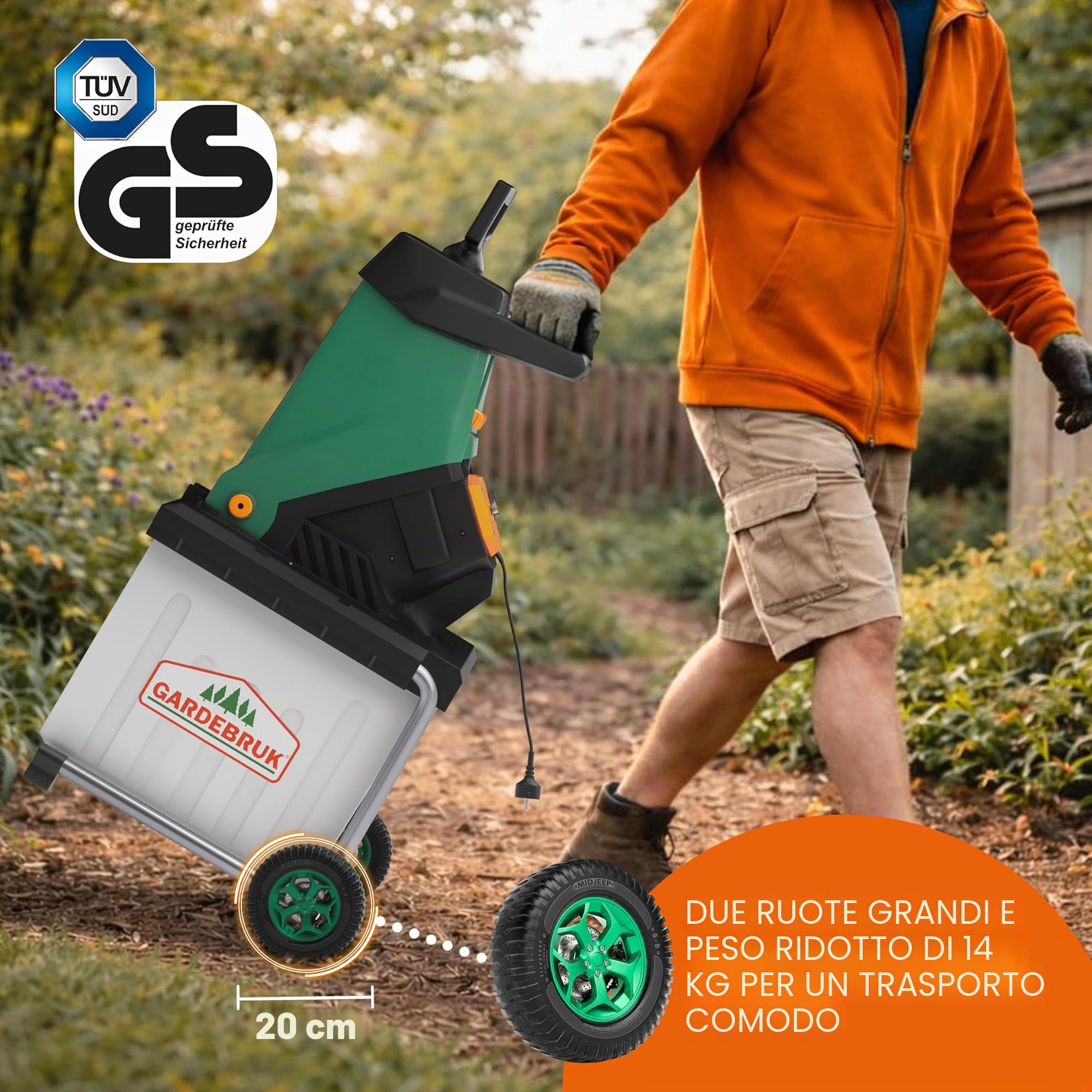 Gardebruk Trituratore da Giardino 3100 W 40 mm Rami Elettrico 50 L Cesta Raccolta Acciaio