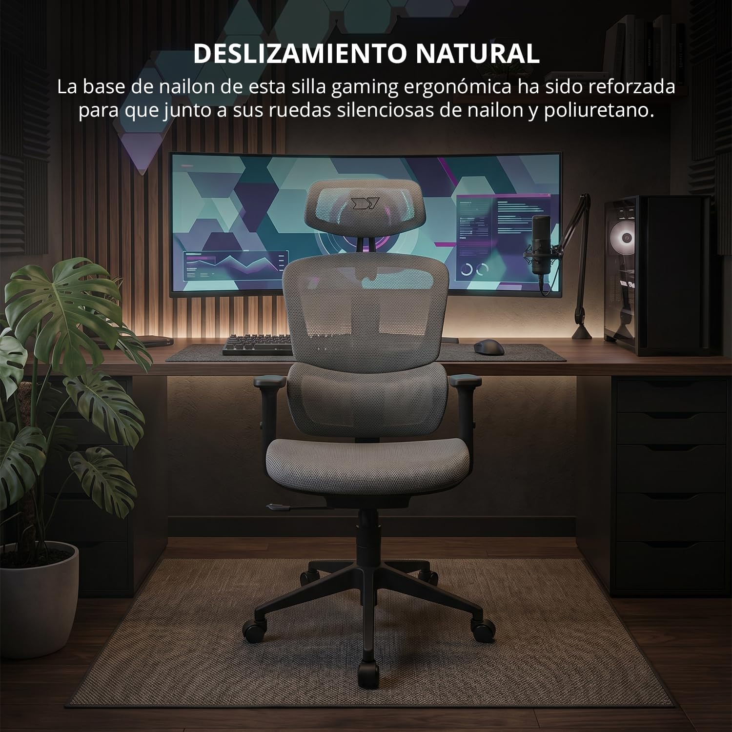 Drift Gaming DRAIR200 – Silla Gaming Profesional en Malla Reforzada, reposabrazos 2D Acolchados, pistón Clase 4, giratoria e inclinable, Cojines Lumbar y Cervical Integrados, Negro/Gris