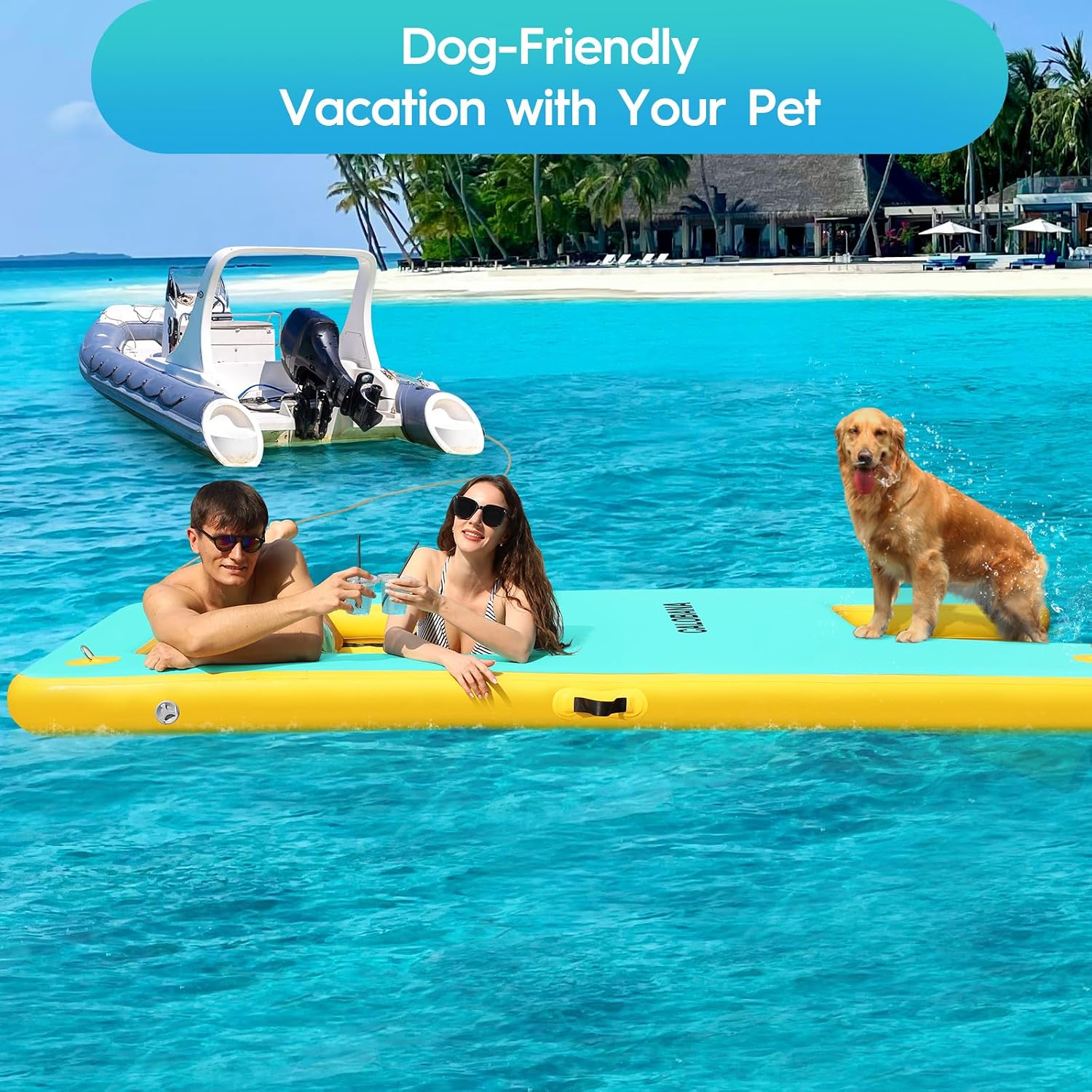 CALOBANA Inflatable Floating Dock with Boat Ramp,Lake Floats with Mesh,Tanning Pool Lounger Water Hammock for Family Party Pool Sea River Dock Boat