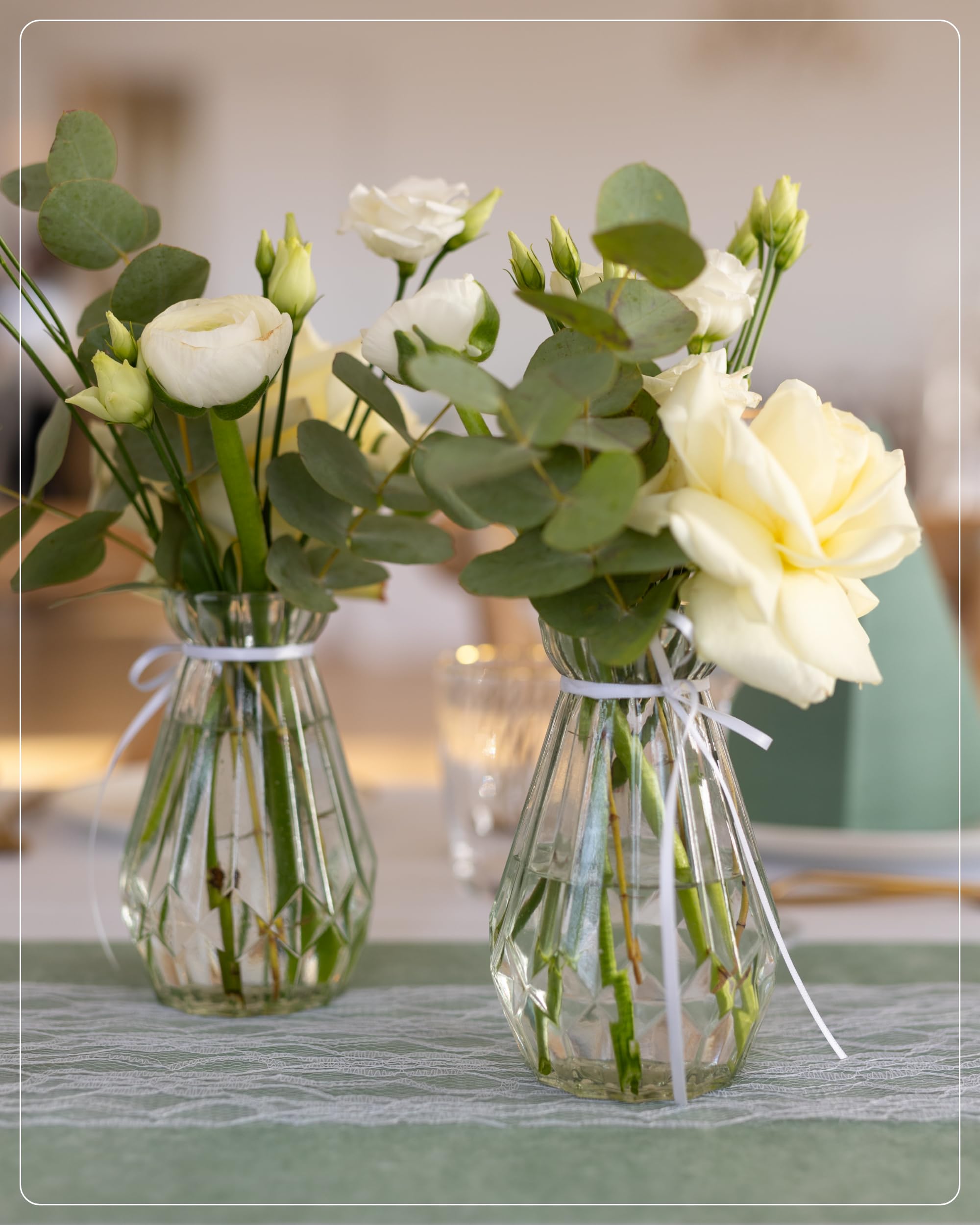 100% Mosel Vases en Verre, Lot de 12 (14,5 cm x 8,9 cm) | Petits Vases Transparents Design Diamant – Vases de Table pour Mariage, Baptême, Communion & Anniversaire