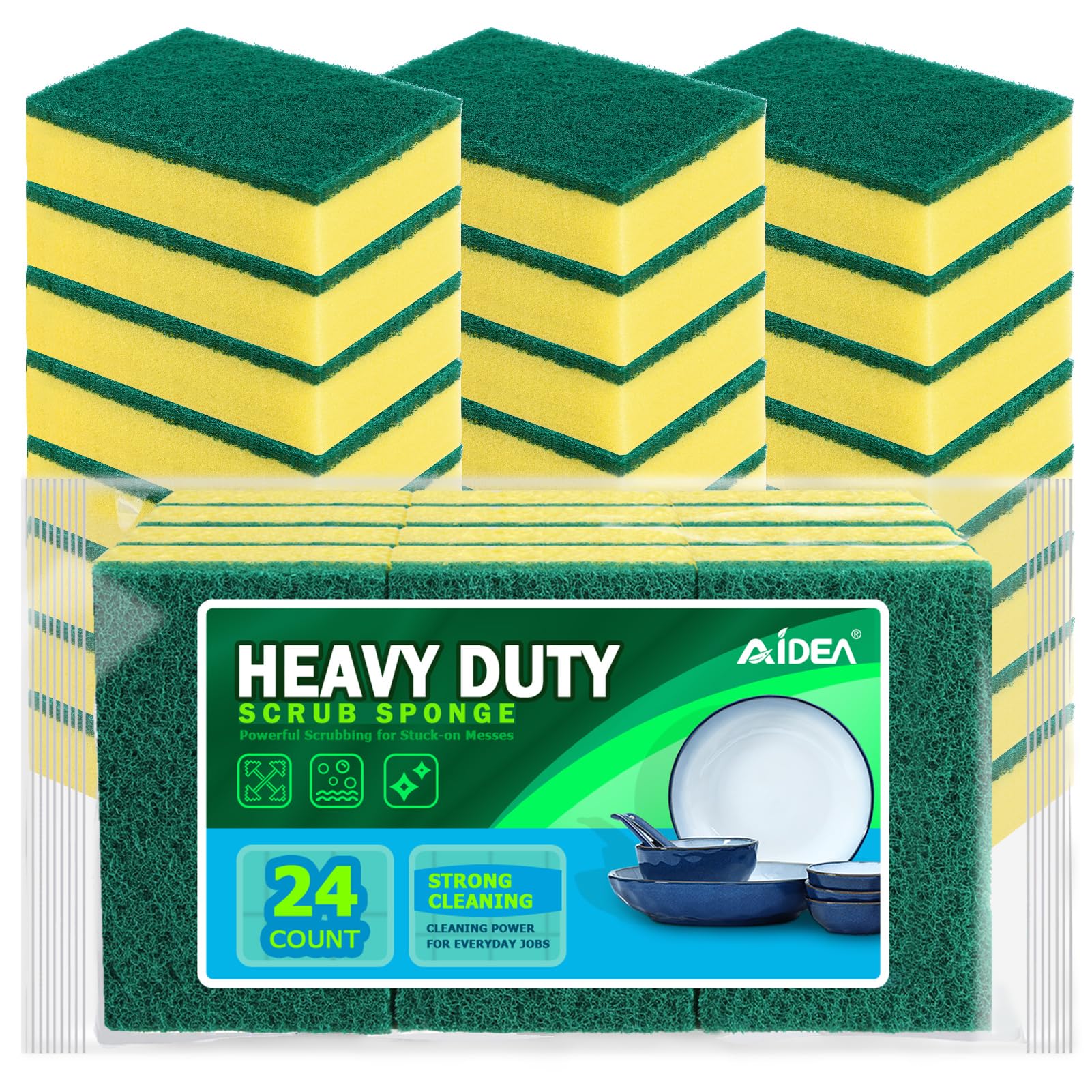 AIDEA Sponges Kitchen, 24 PK Heavy Duty Dish Sponges Kitchen, Scrub Sponges