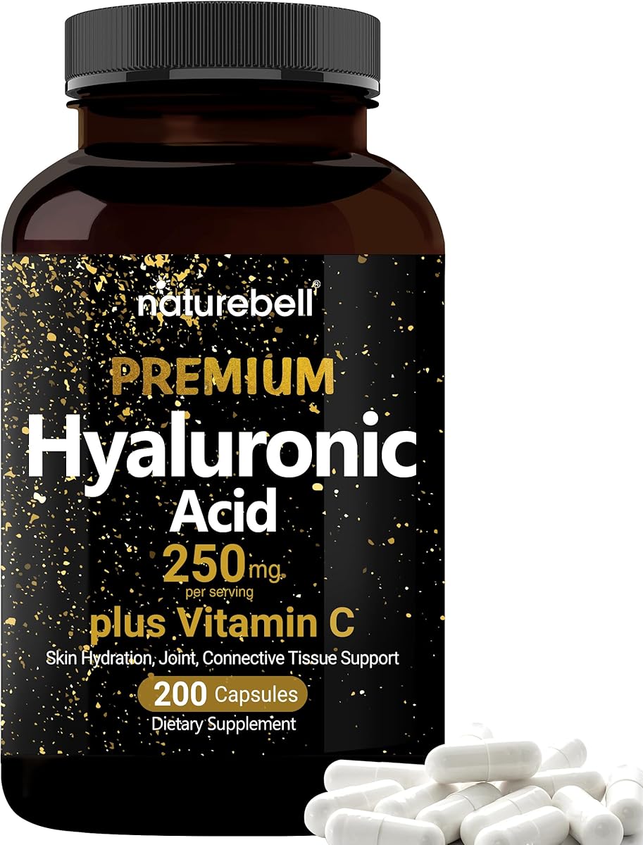 NatureBell Hyaluronic Acid Supplements 250mg | 240 Capsules, with Biotin 5000mcg & Vitamin C 25mg, 3 in 1 Support - Skin Hydration, Joint Lubrication, Hair and Eye Health
