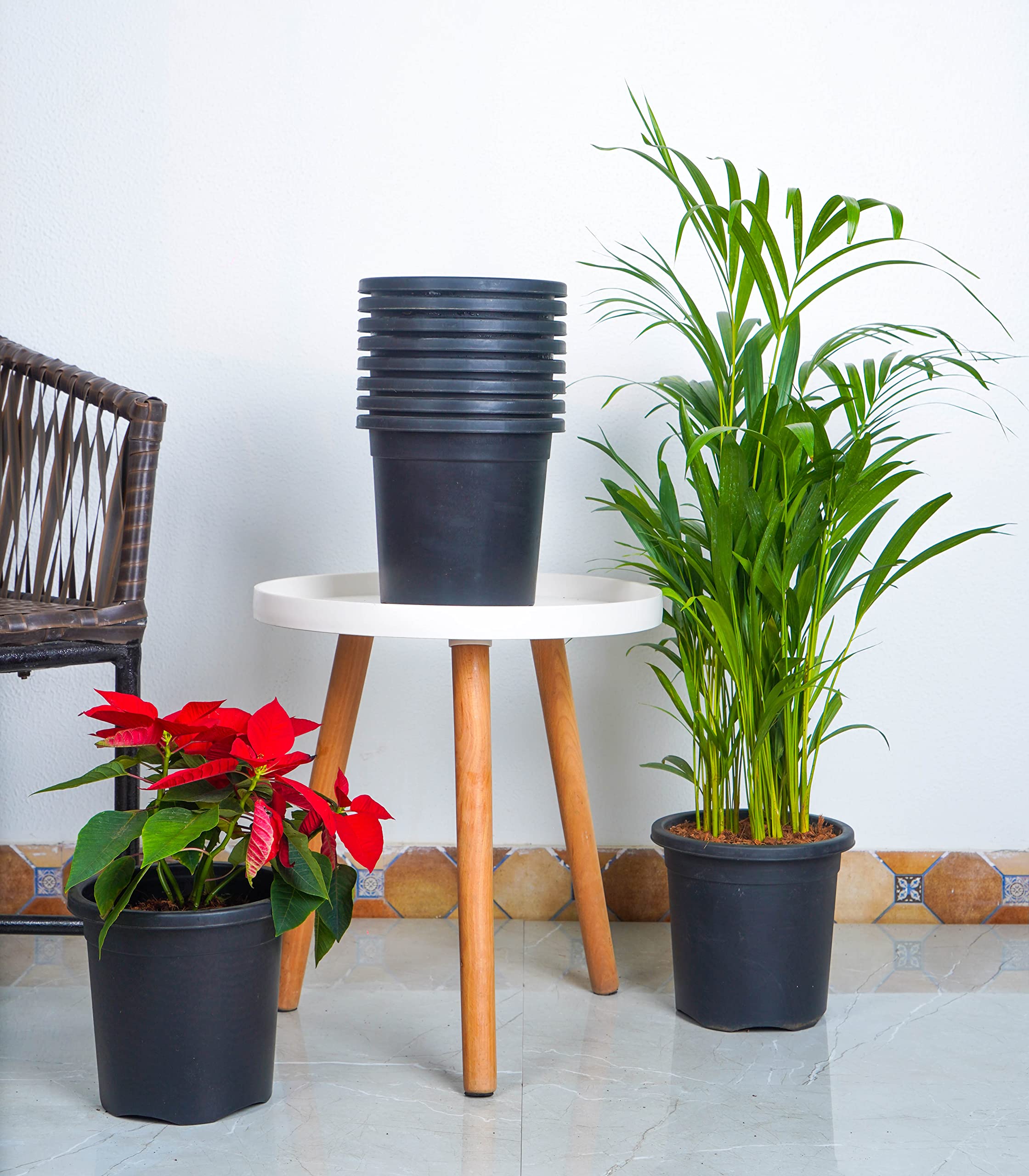 Nurturing GreenSet of 10 'GRO Pro' Black Plastic Nursery Pots | Black Plastic Garden Pots for Outdoor, Floor, Balcony (8 Inch Wide* 7.5 Inch High)