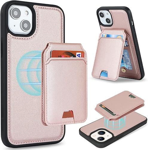 Havaya Magsafe - Funda para iPhone 13, compatible con iPhone 14, con tarjetero para mujer, cartera de piel con cremallera desmontable 2 en 1,