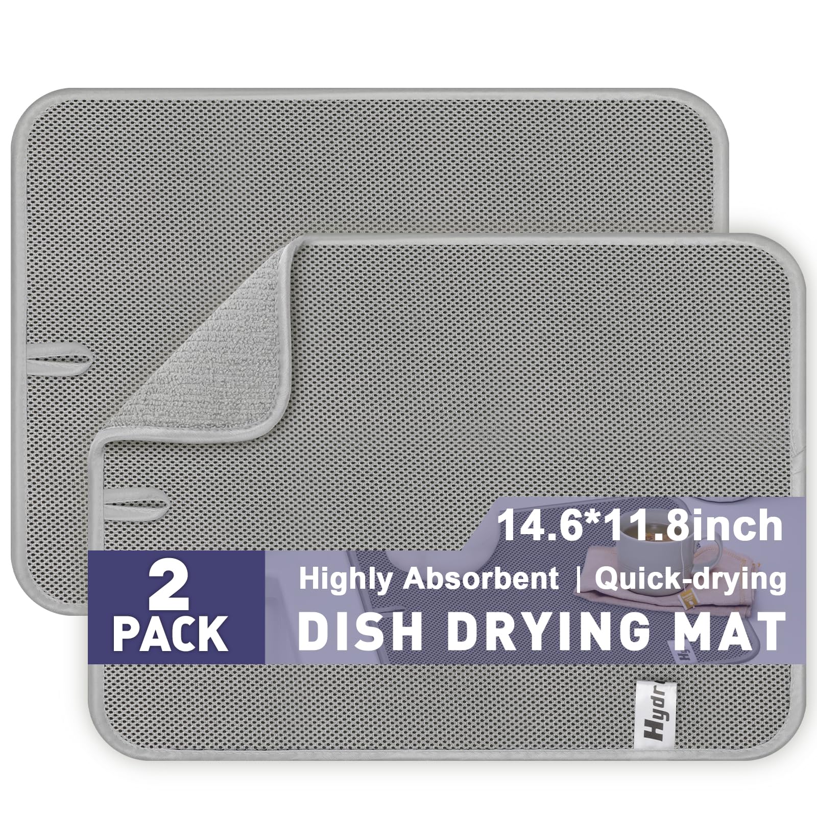 Photo 1 of 14.6*11.8 inch Microfiber Dish Drying Mat,2 Compact Ultra Absorbent Dish Mat Drying Kitchen Mat,Small Dish Drying Mats for Kitchen Counter,Draining Racks,Sinks (Gray)