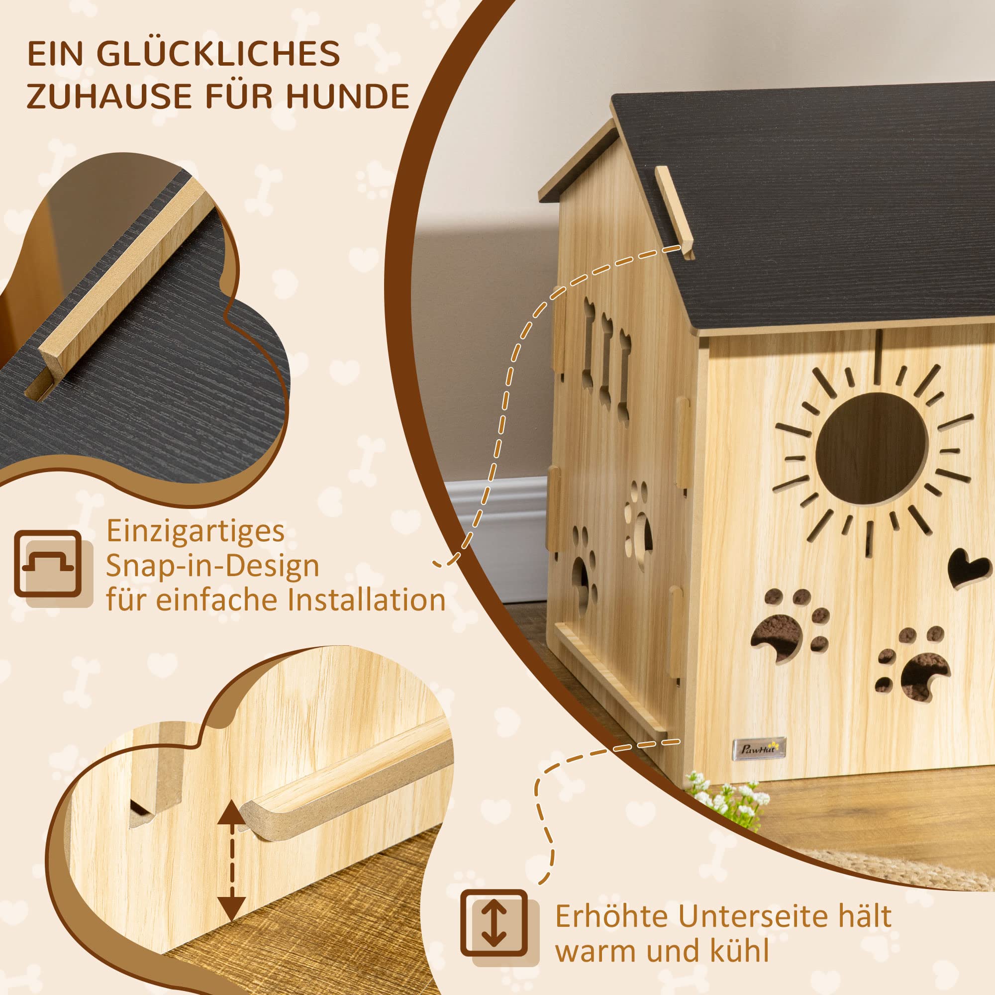 PawHut hondenhok hondenhuis hondenhut hut voor honden katten dak vurenhout 85x58x58 cm