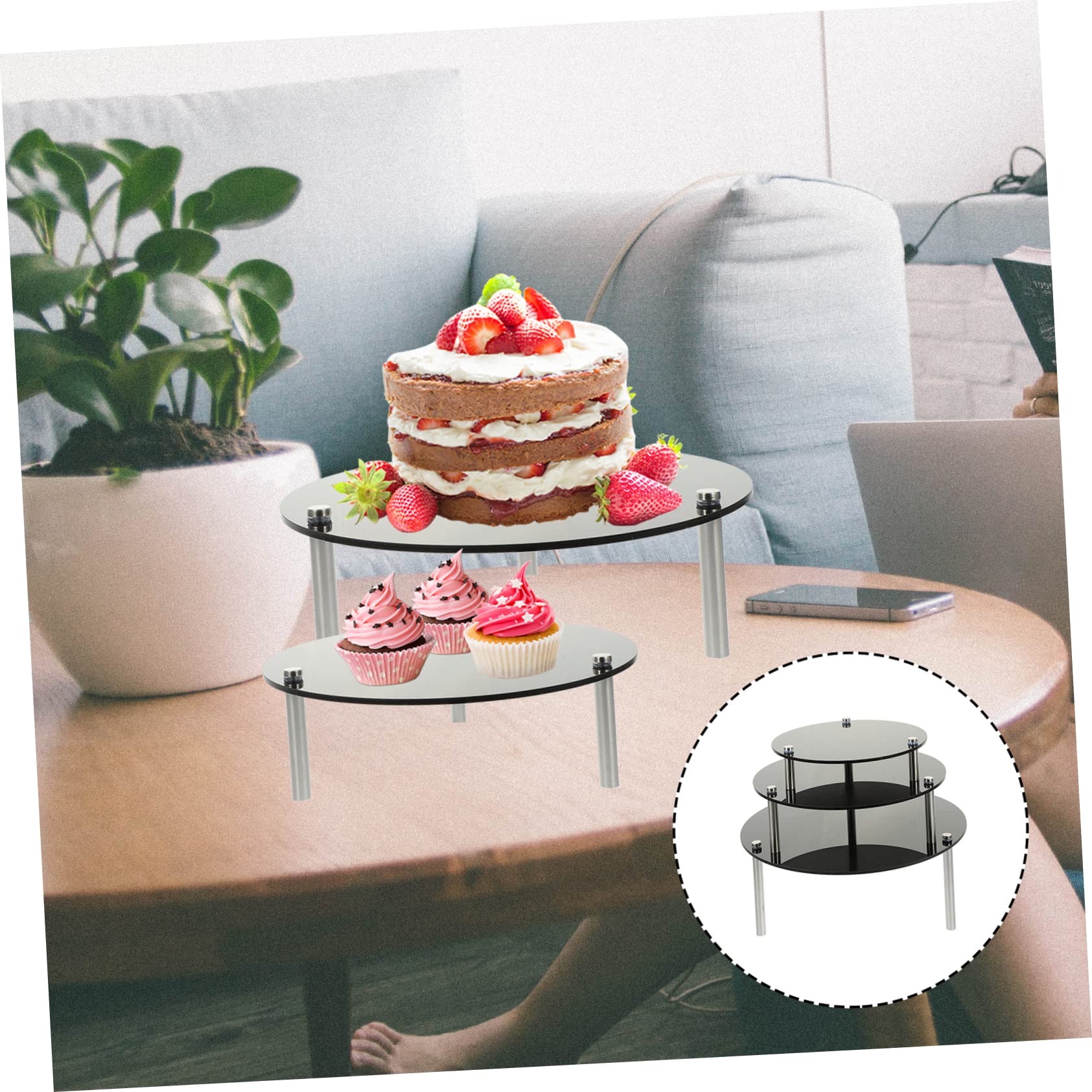 Yardwe Soporte Acrílico para Tartas de Tres Capas para Cupcakes | Negro, para Fruta y Eventos, Estilo Romántico, Presentación en Cumpleaños y Celebraciones