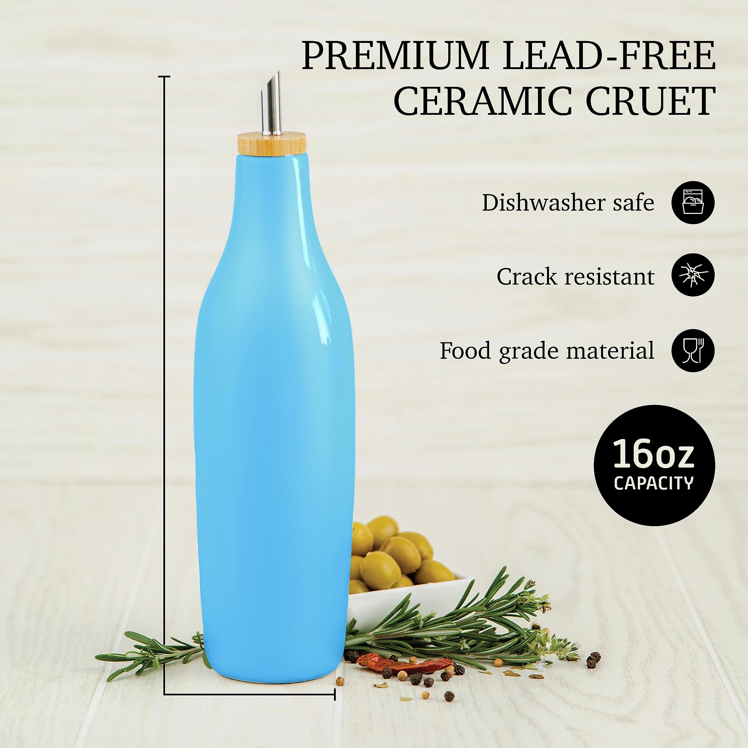 Kitchentoolz Bottiera In Ceramica Per Olio 500ml - Bianco Opaco Con Tappo In Legno E Beccuccio In Acciaio - 3