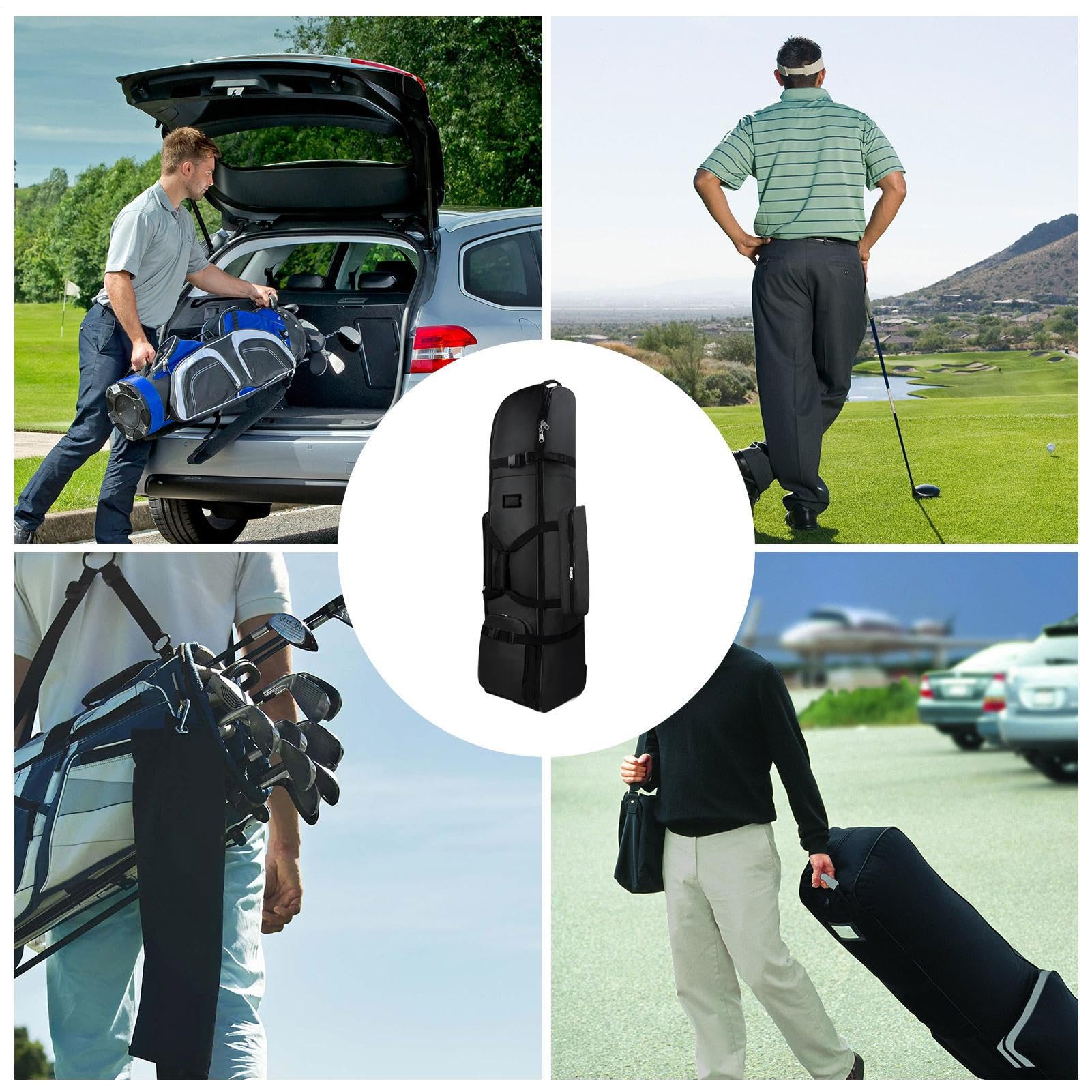 Borse da golf – Borsa da viaggio per aviazione con ruote, pieghevole, impermeabile | Deposito bagagli all'aperto per club di giochi, a mano, accessori per famiglia, amici, colleghi, appassionati di
