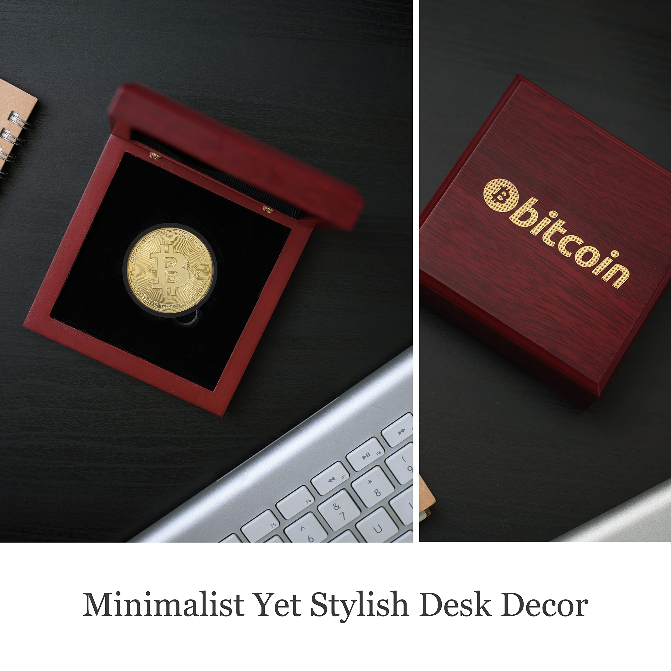 Tapeera Gold Plated Physical Bitcoin Coin with Wooden Case - Bitcoin  Commemorative Coin - Crypto Coin Set Display -