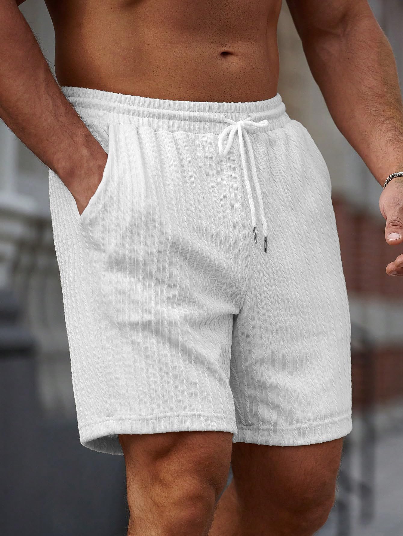 Zilcon Mens Casual Shorts - Cotton Drawstring Summer Beach Stretch Twill Chino Golf Shorts (in, Alpha, M, Regular, White) 1