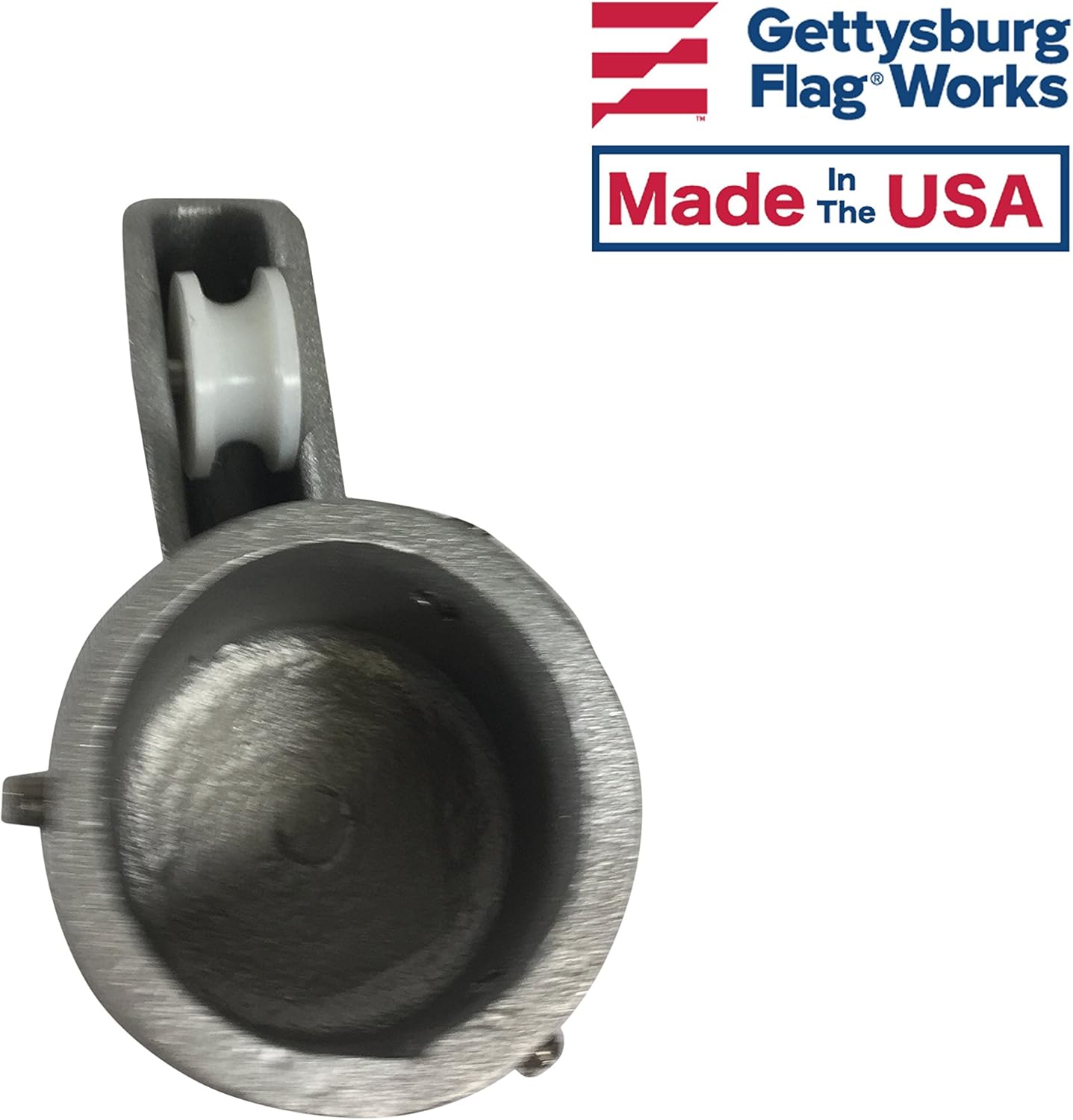 Gettysburg Flag Works 3.5" Single Pulley Cast Aluminum Cap Style Stationary Flagpole Pulley Truck, with Set Screws, Made in USA
