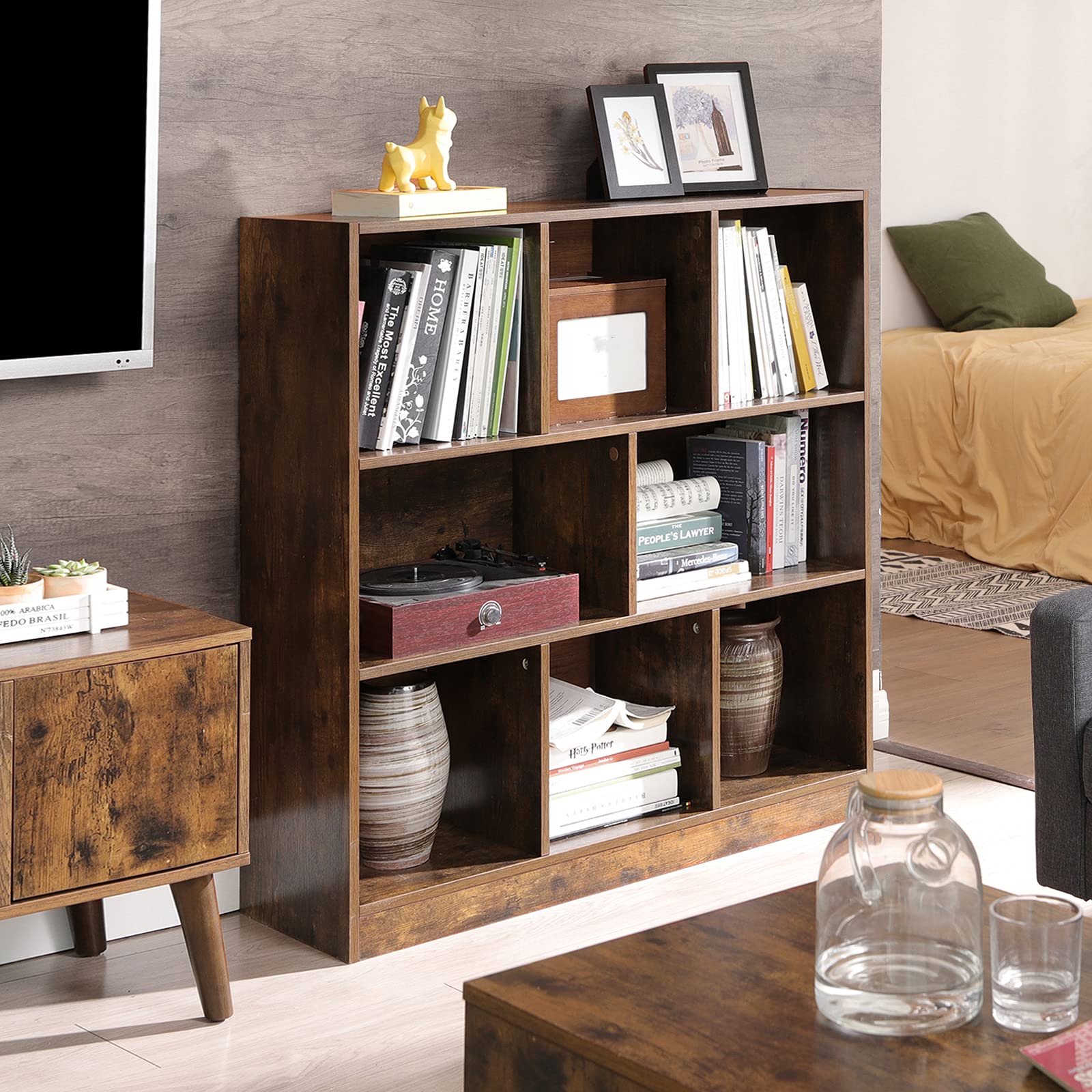 Buy VASAGLE Bookshelf, Wooden Bookcase with Open Cubbies, Free Standing