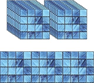 Geesatis 20 Pcs Adhesive Peel and Stick Tile Backsplash Decoration for Kitchen, Bathroom, PVC Wall Tile, Blue, 4x4inch