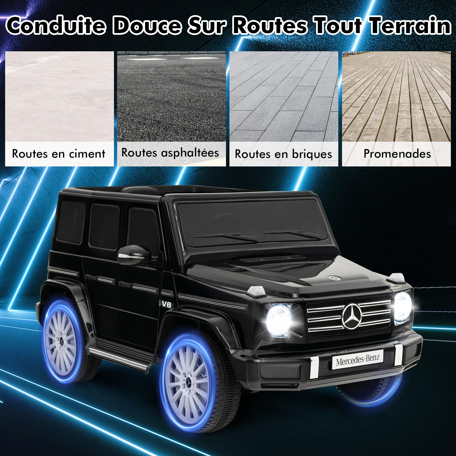 GOPLUS 12V Voiture Électrique Enfants Mercedes Benz G500, avec Télécommande 2,4G, Effets Sonores Lumineux & Klaxon, 3-6 kmh, Style Classique pour 3 Ans+, Charge 30kg (Noir)