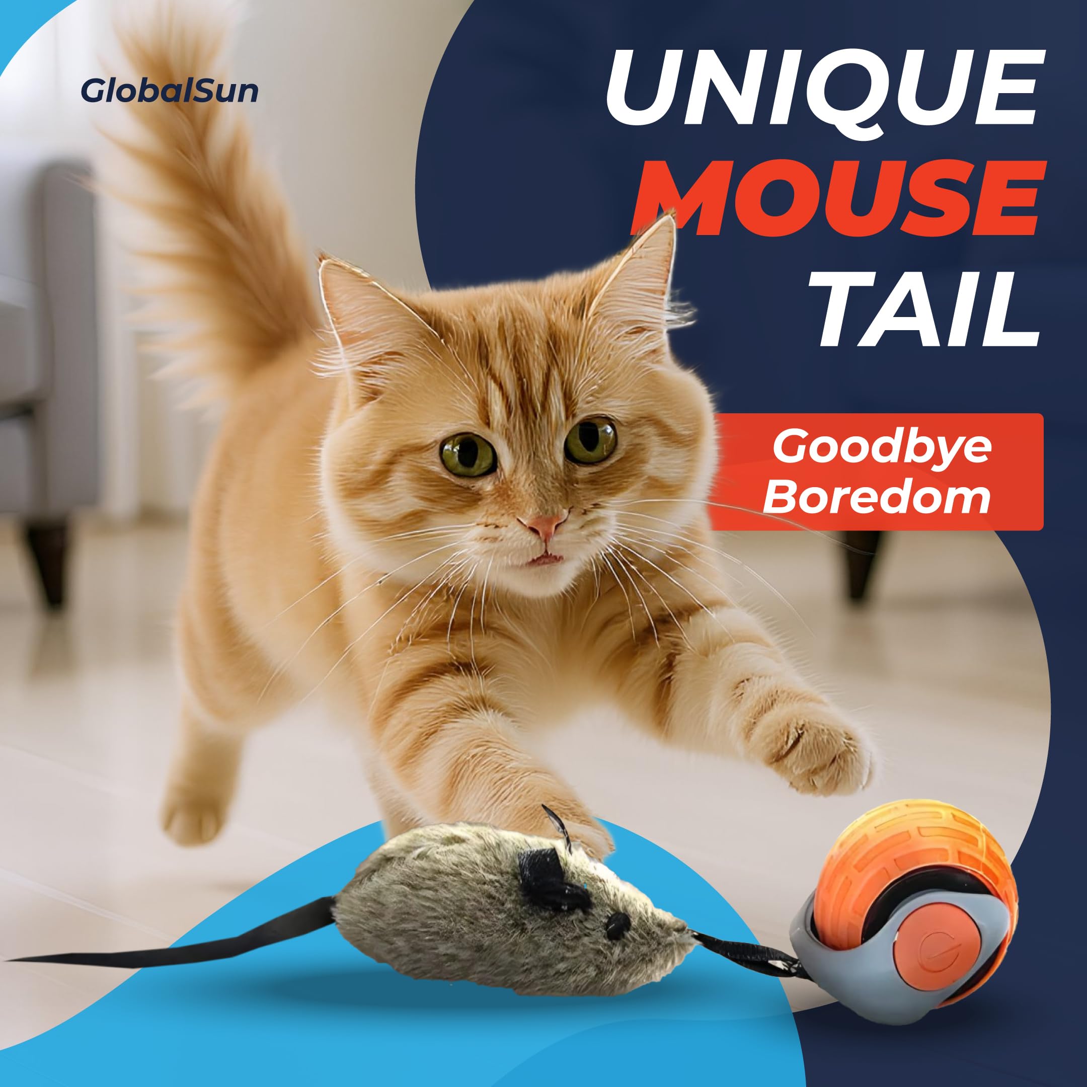 Speedy Tail 2.0 Cat - Juguete inteligente interactivo de bola para gatos con 4 colas, 2 velocidades y prevención de obstáculos, recargable por USB, mantiene a los gatos de interior