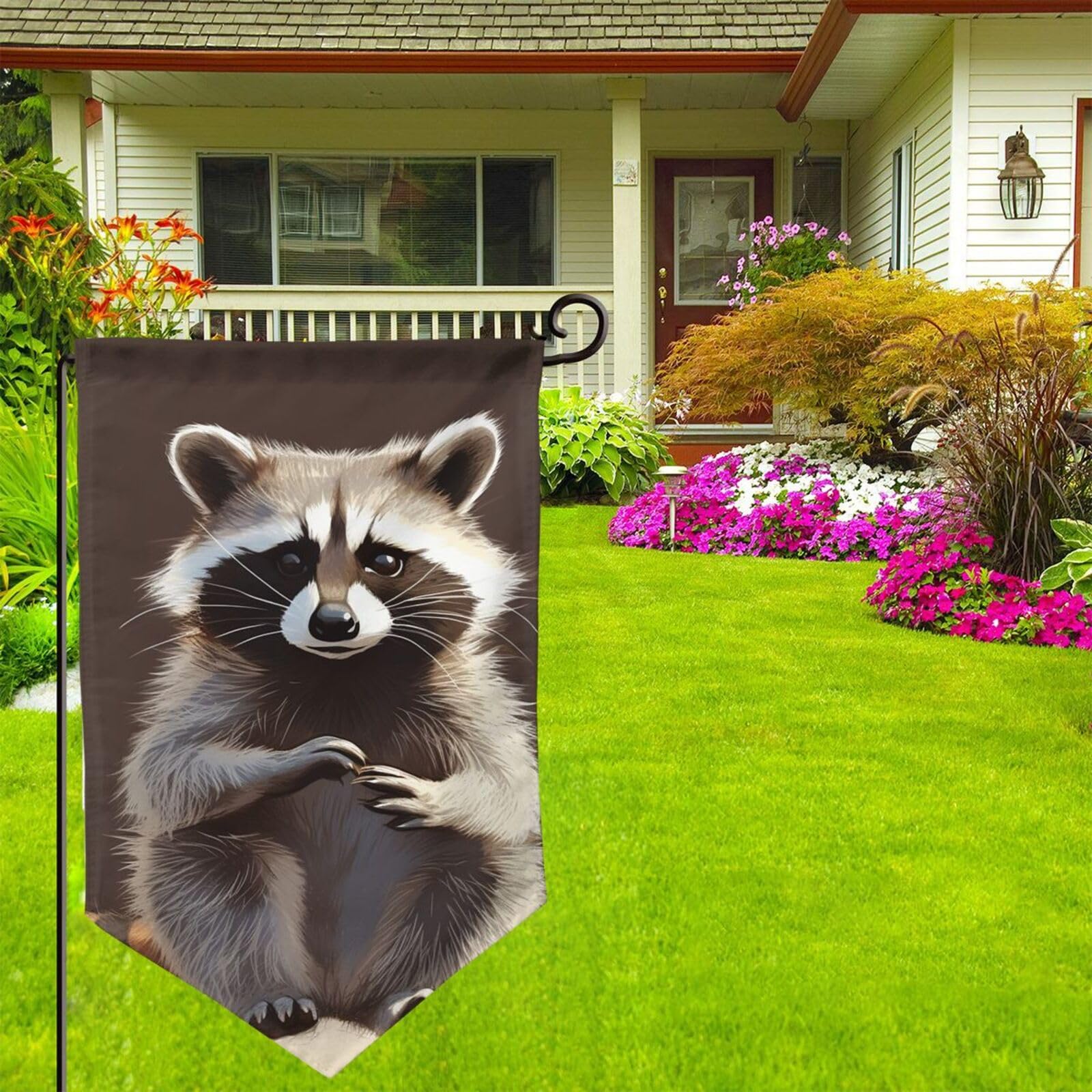 Delerain Gartenflagge Mit Waschbär-Motiv – 31,8x45,7 Cm, Doppelseitig, Wetterfest, Für Zaun, Terrasse Oder Balkon