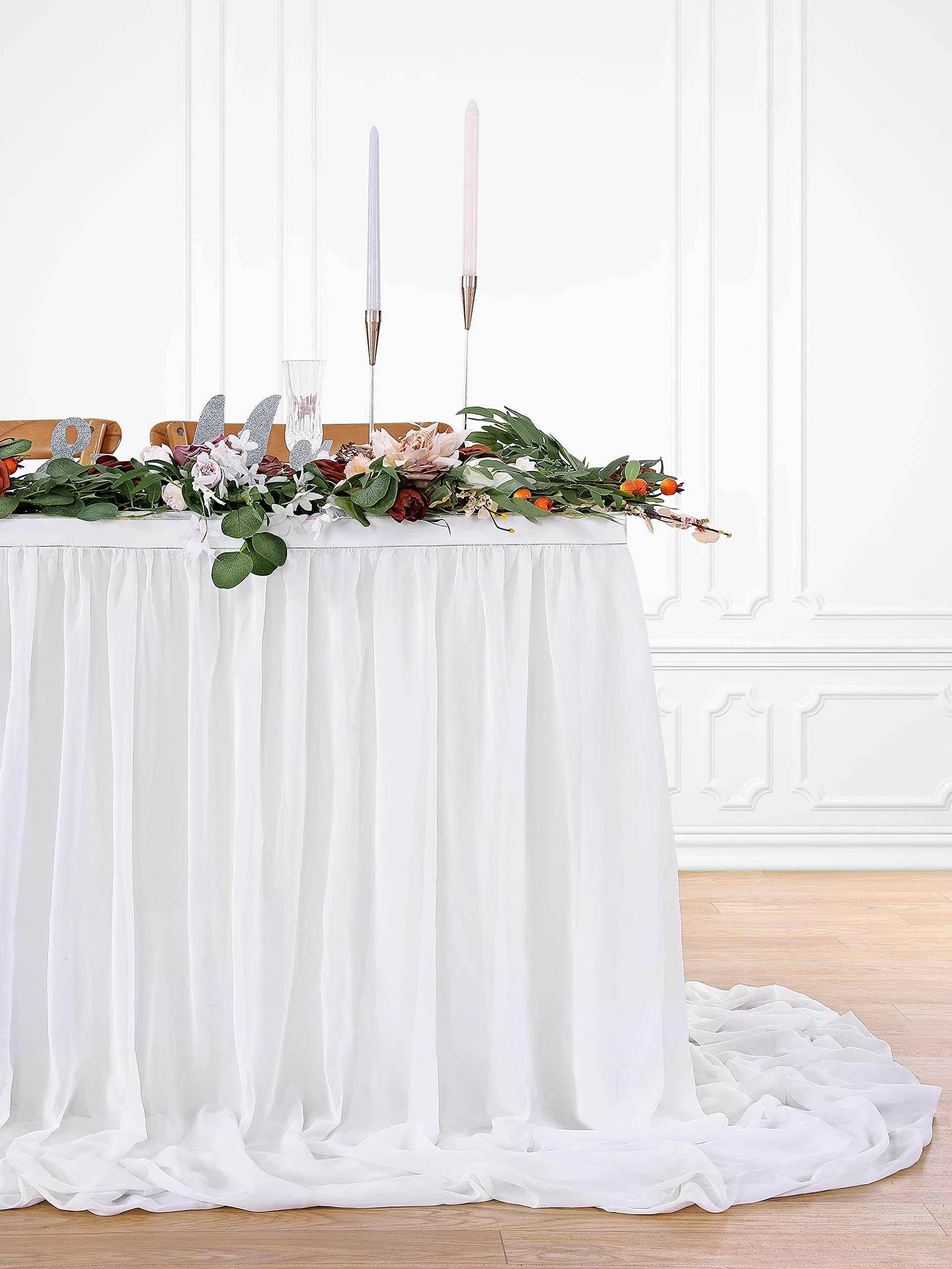 Ruffle Tablecloth POOLNG EXTRA LONG Chffon Table Skrt, Bege