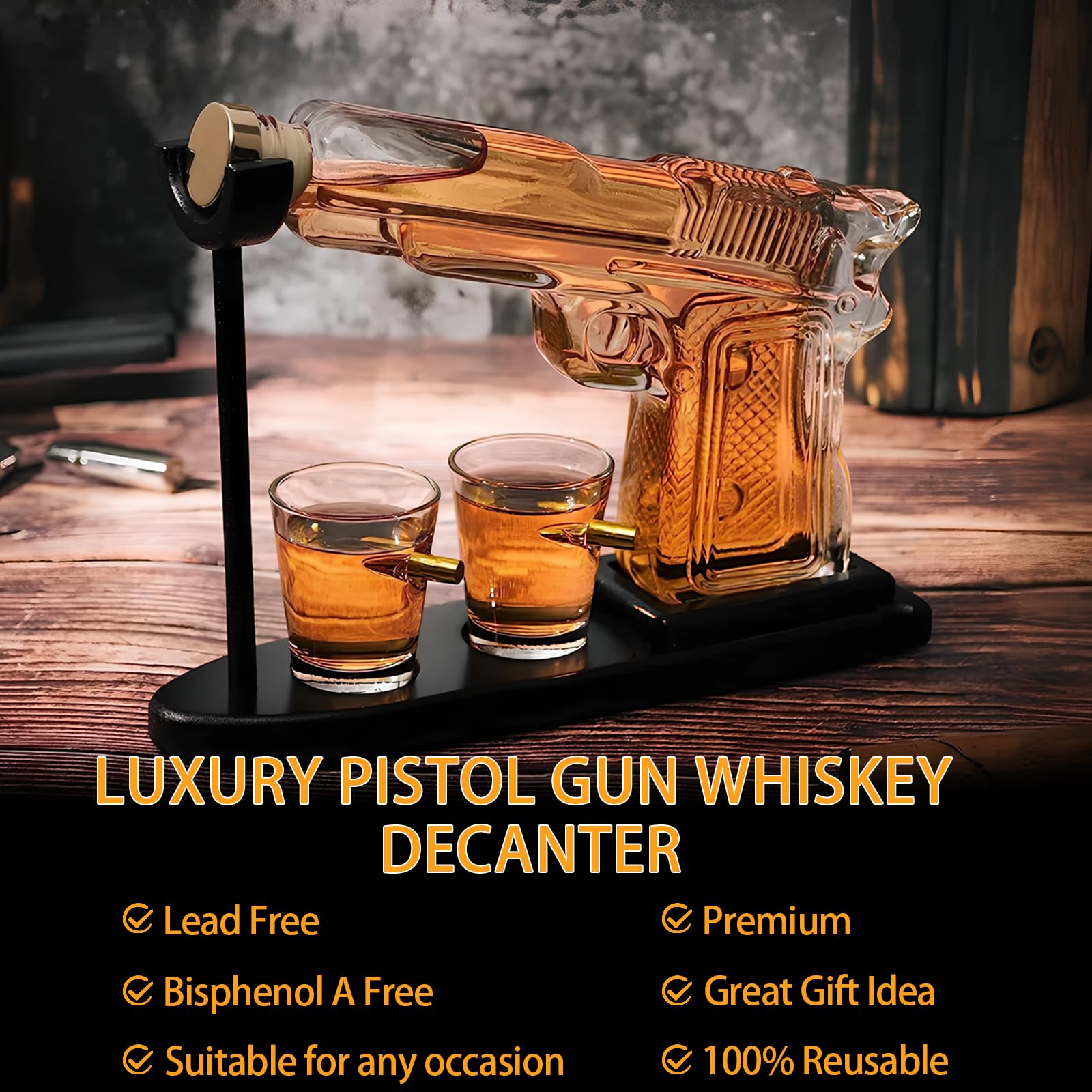 Carafe Whisky, Carafe à Whisky, Verre à Whisky, Carafe à Whisky Pistolet, Carafe Pistolet Rhum, Coffret Whisky Cadeau Homme, Cadeau Anniversaire Homme