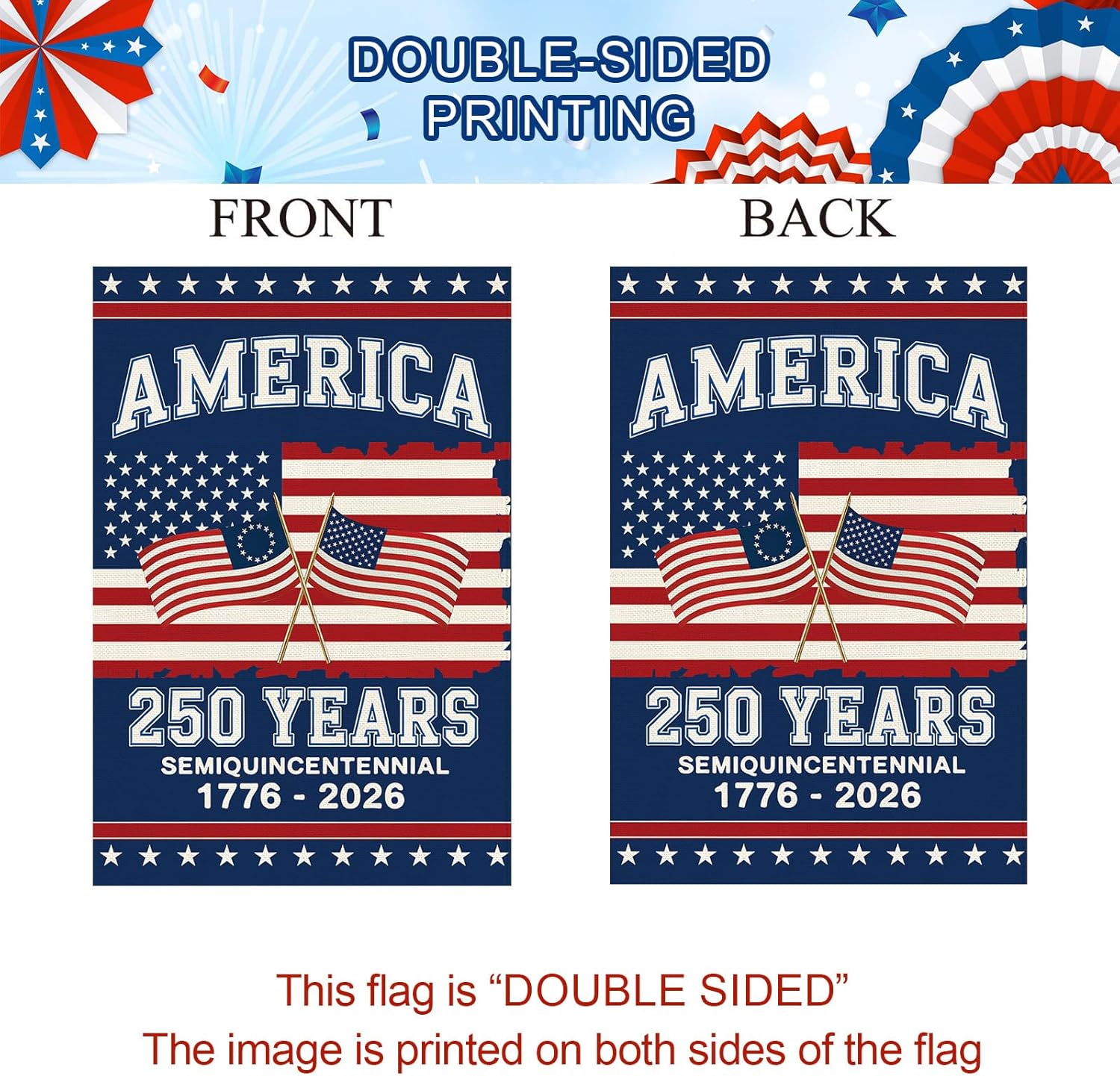 Baccessor America 250 Years House Flag 28x40 Inch Double Sided,USA 250th Anniversary Patriotic 1776-2026 Semiquincentennial Banner Commemorative Outdoor Outside Decoration - Image 8