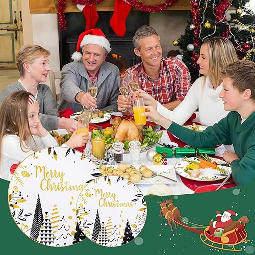 Miniatura 9 de WDF 50 platos de plástico desechables de Navidad, platos azules con copo de nieve blanco incluyen 25 platos llanos, 25 platos de ensalada, platos de