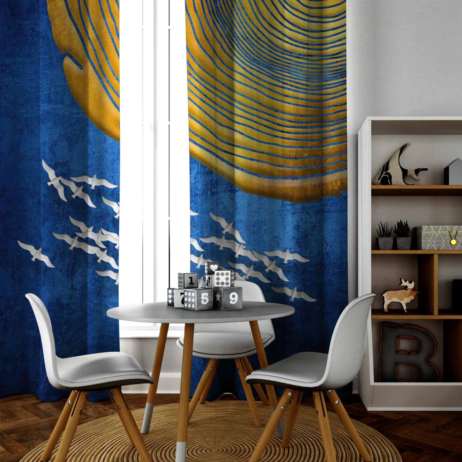 Tende Oscuranti 2 Pezzi 140x290 Cm, Stampa Marmo Oro Blu, Con Occhielli, Per Soggiorno E Camera Da Letto