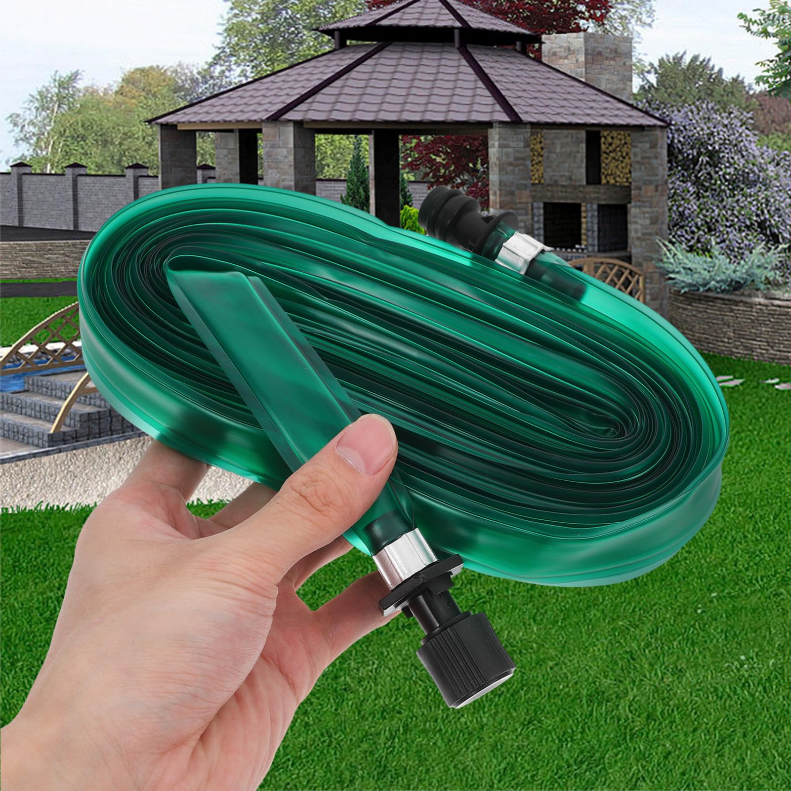 Pvc Gartenschlauch Sprinklerschlauch Flachschlauch mit Dichtungsring 1/2 Zoll Anschluss Durchgehend für Garten und Gemüsebeete Zufälliger Stil