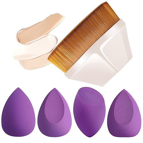 IYOCHO Brocha de maquillaje de base con 4 esponjas de maquillaje sin látex para mezclar cosméticos líquidos crema o polvo impecables 1 cepillo