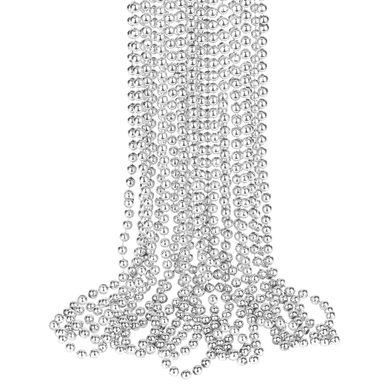 ZZYFGH 12 PCS Silver Bead Necklace, 33'' Mardi Gras Round Beaded Necklaces — image 1