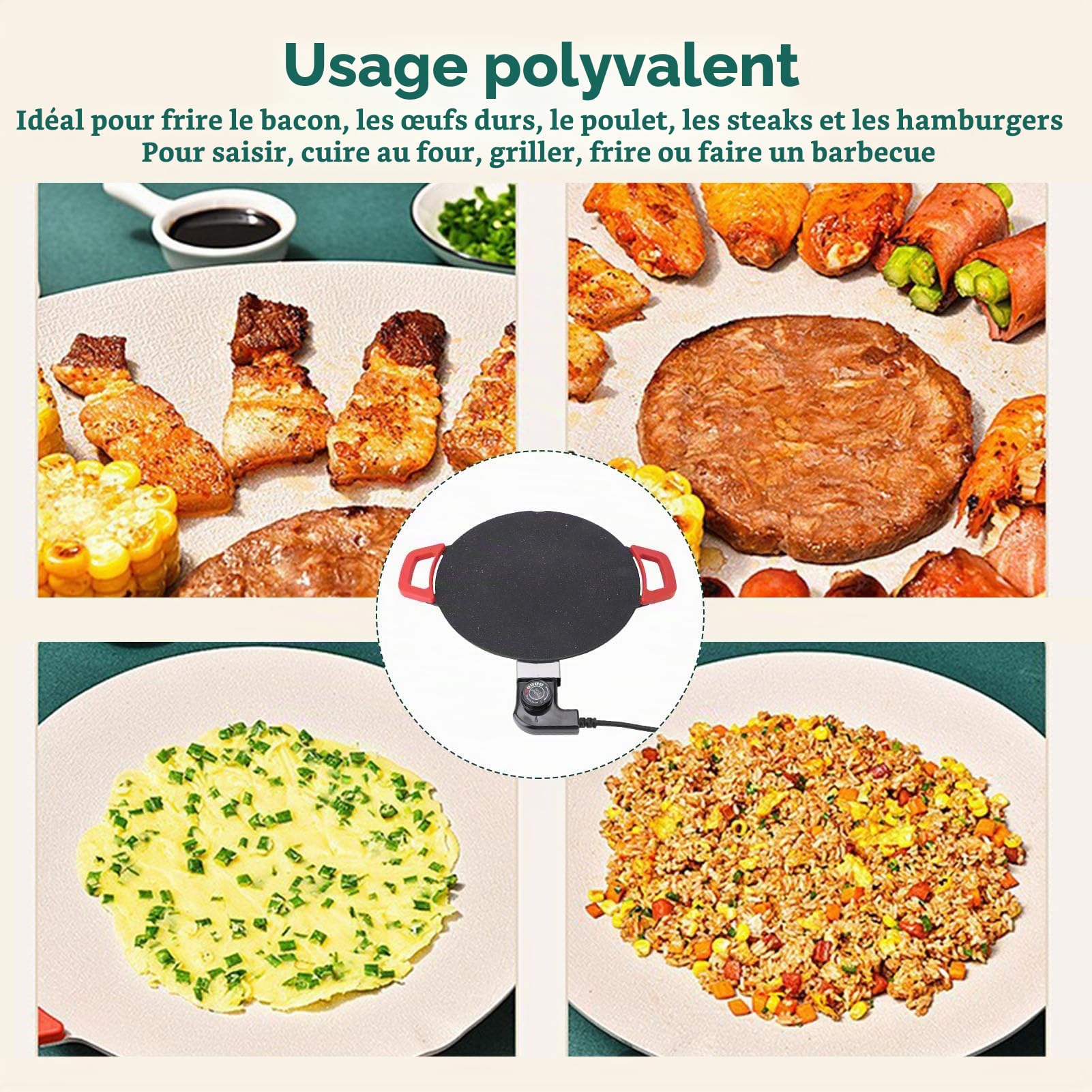 Plaque de Cuisson électrique de 11,8 Pouces, Plaque de Cuisson pour Barbecue électrique Antiadhésive sans Fumée avec Contrôle de Température Réglable, Crêpière pour Injera, Lefse