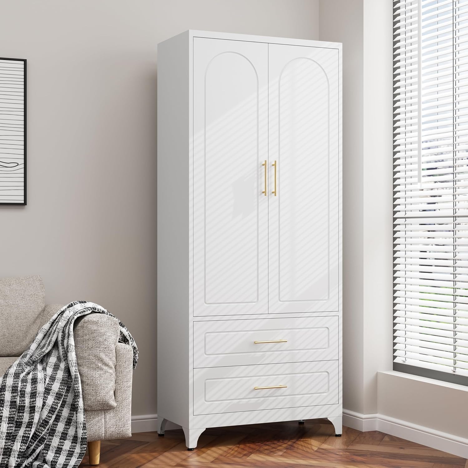 75” Tall Kitchen Pantry Cabinet,Metal Storage Cabinets with Doors and Adjustable Shelves，Modern Kitchen Hutch Cabinet,Freestanding Cupboard for Dining Room