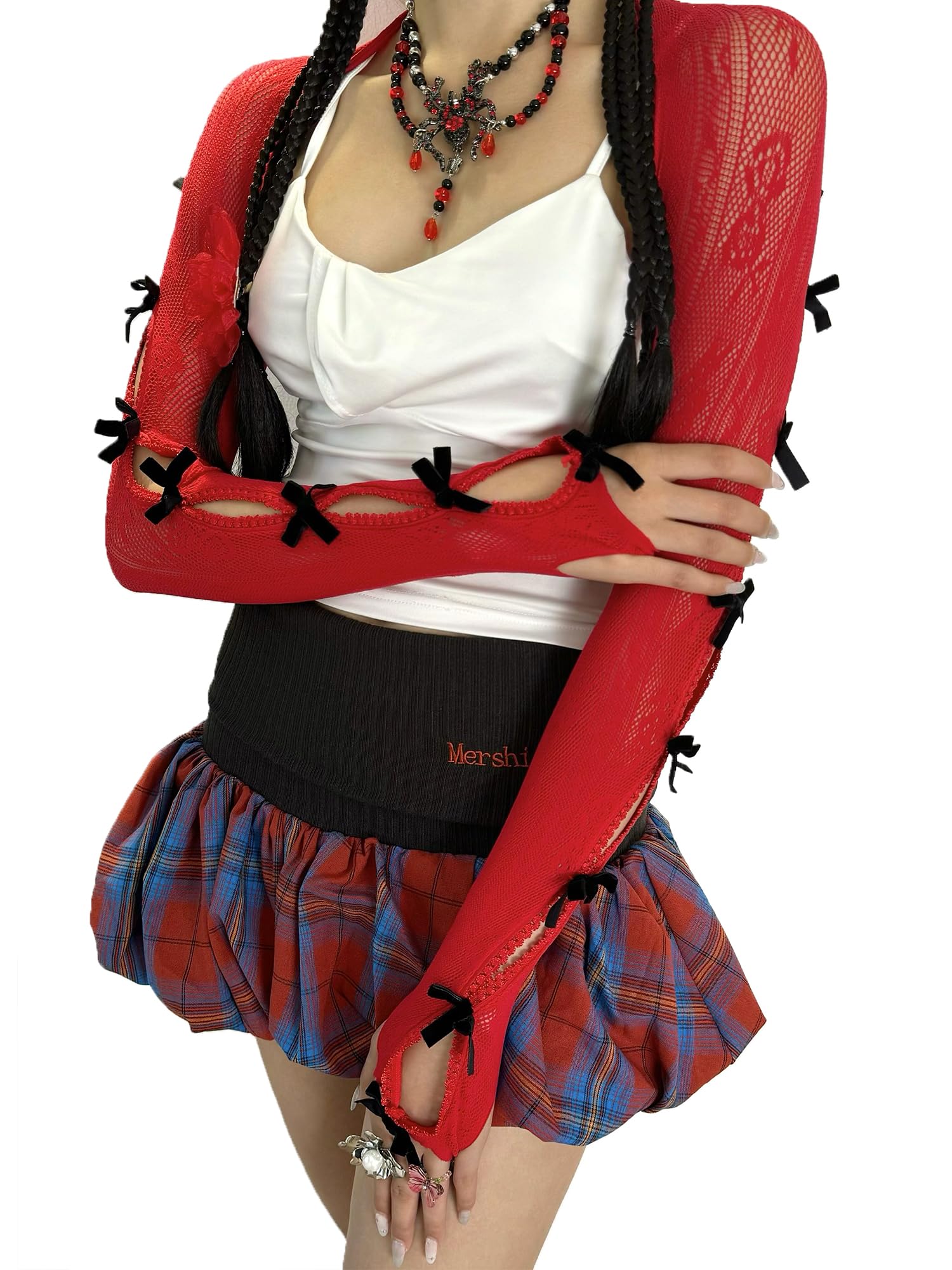 Womens Mesh Lace Shrug Crop Top Y2K Aesthetic Grunge Arm Sleeves Cardigan with Bow Going Out Shirts Summer