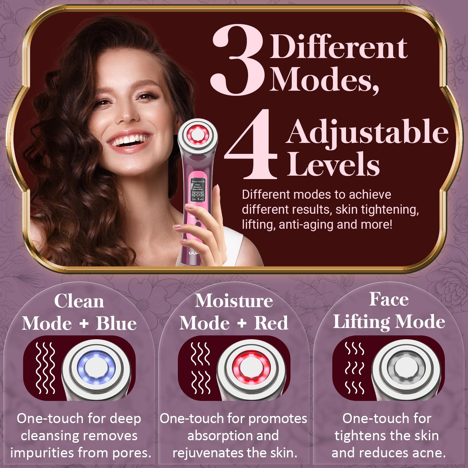 Dispositivo de Micro-Corriente Fotónica Inteligente - UUPAS Dispositivo de Terapia de luz LED Rojo Azul para la Cara - Máquina Facial de Radiofrecuencia y Microcorriente EMS - Tensor de Piel, Lifting