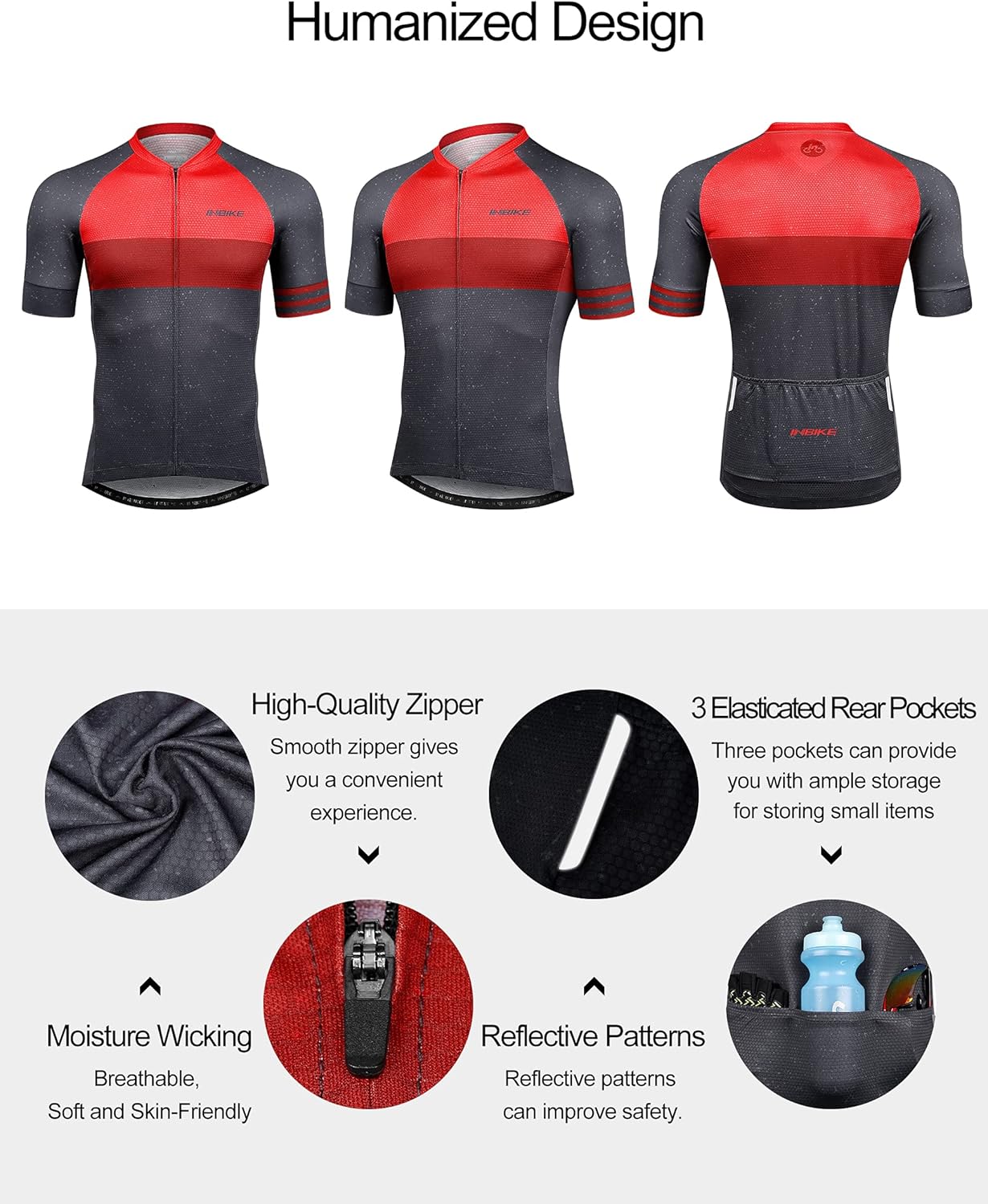 INBIKE Mens Cycling Jersey 3 Rear Pockets Moisture Wicking Short Sleeve Quick Dry Reflective Biking Shirts - Image 5