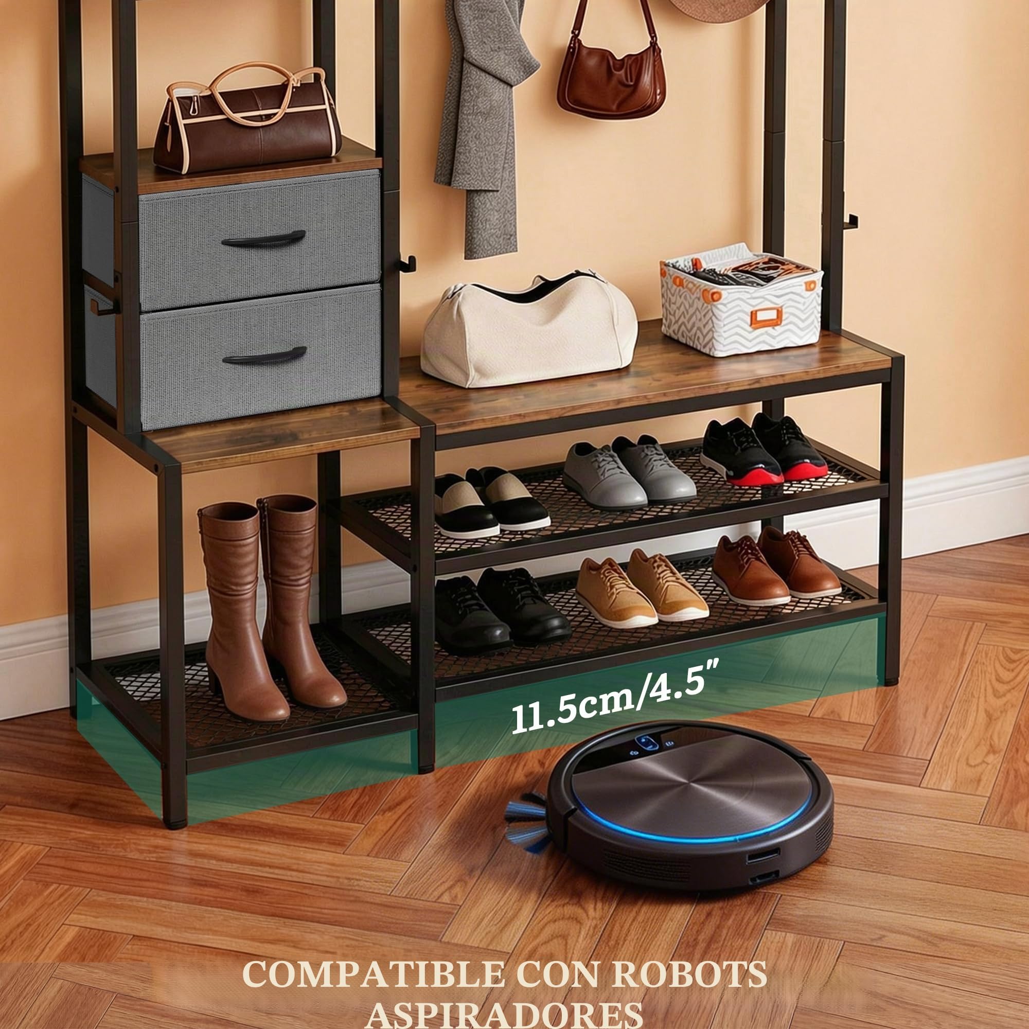 YITAHOME Perchero industrial con 9 ganchos, para pasillo, salón o dormitorio, con estructura de metal
