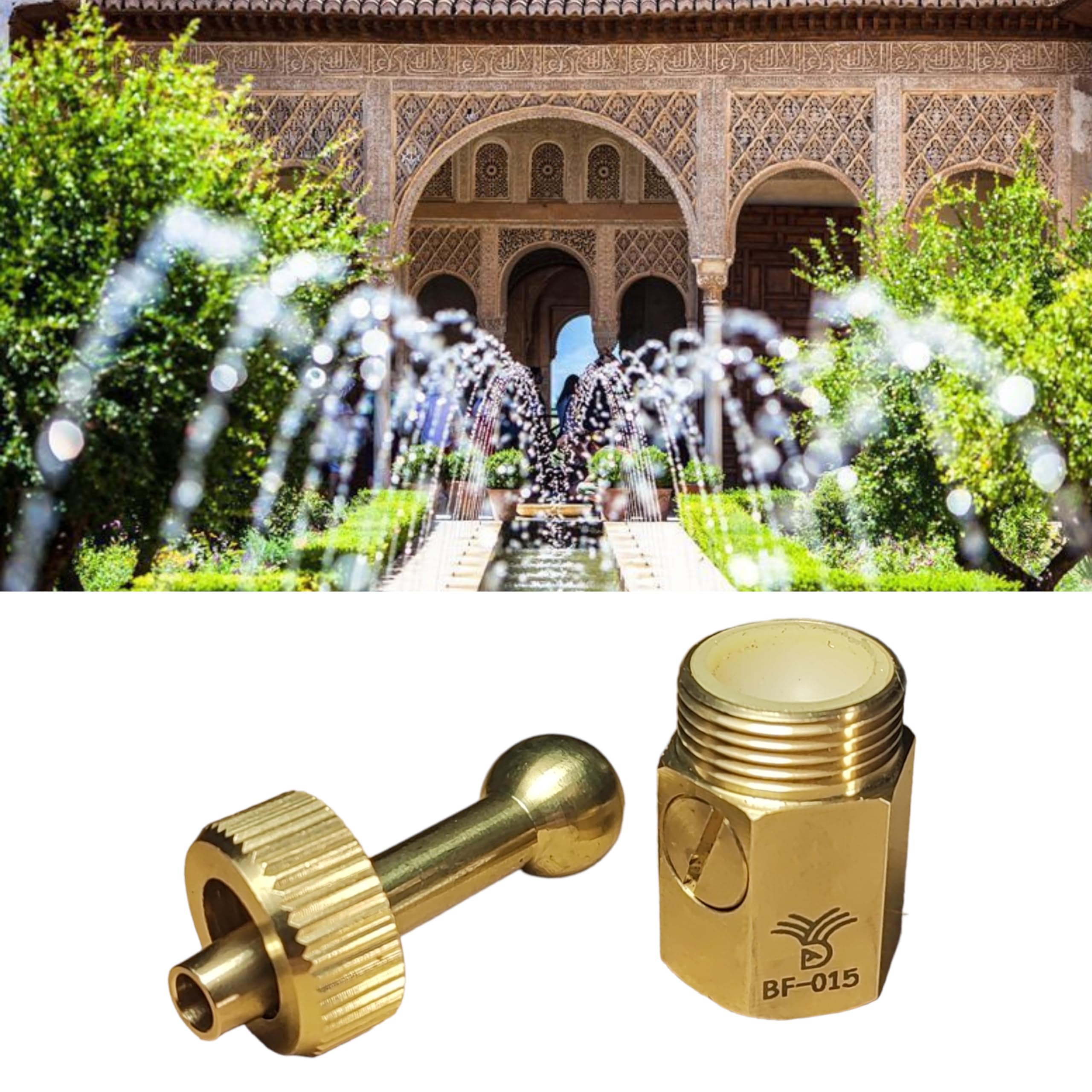 Ugelli per fontane da giardino, getto di lancia da 1/2", getti orientabili da 6 mm con valvola per regolare l'altezza (ottone) - BF015