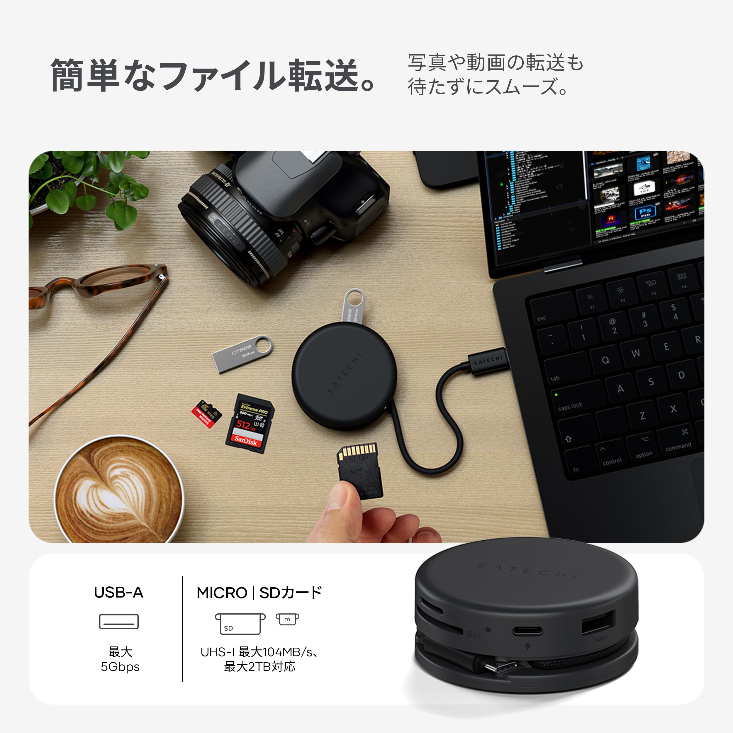 Amazon | Satechi OntheGo™ 7 in 1 USB-C ハブ、コンパクト マグネット