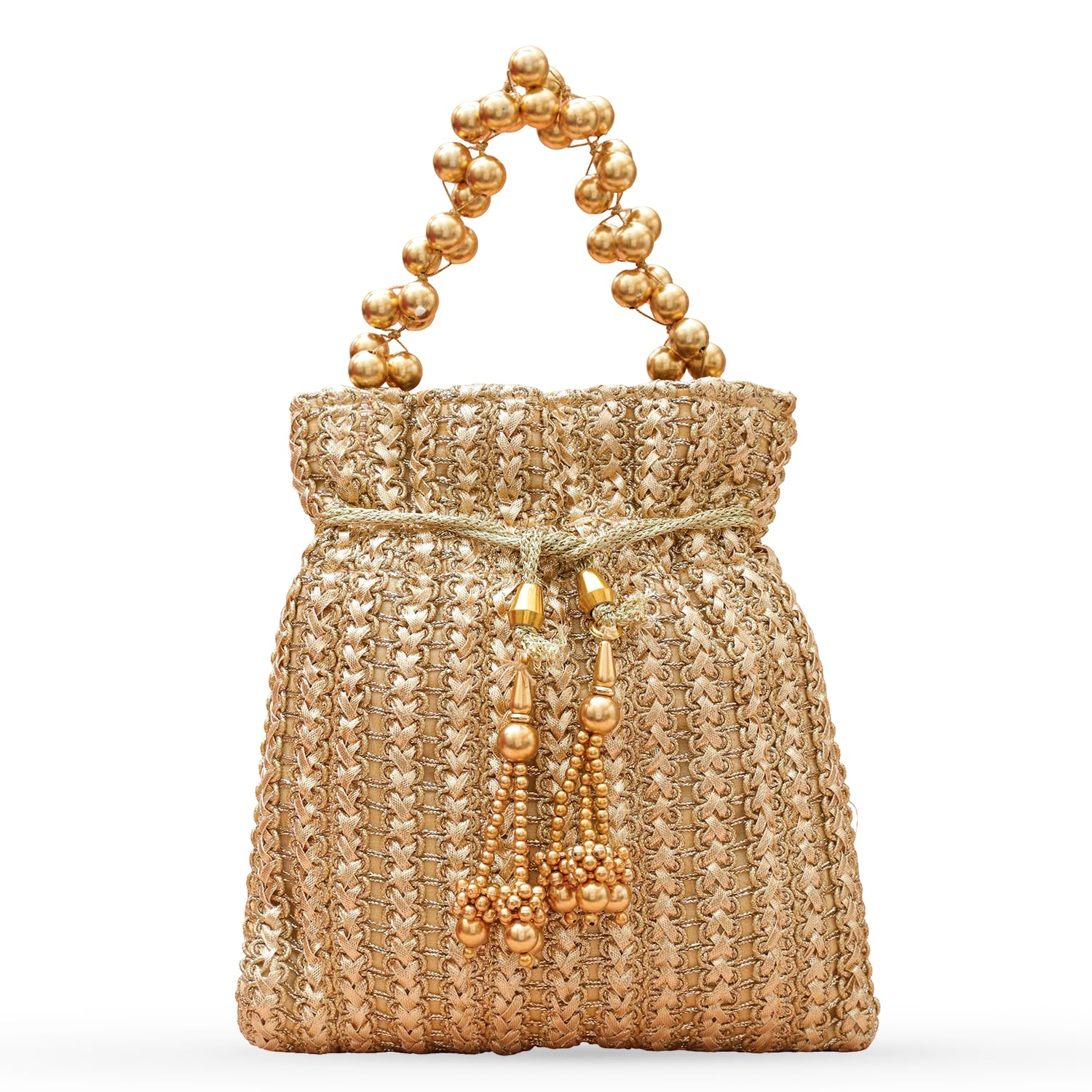 Potli Bag Champagne Gold Embroidered Beaded Wedding Bridal Festive Designer Handbag Gift for Women & Girls-image-7