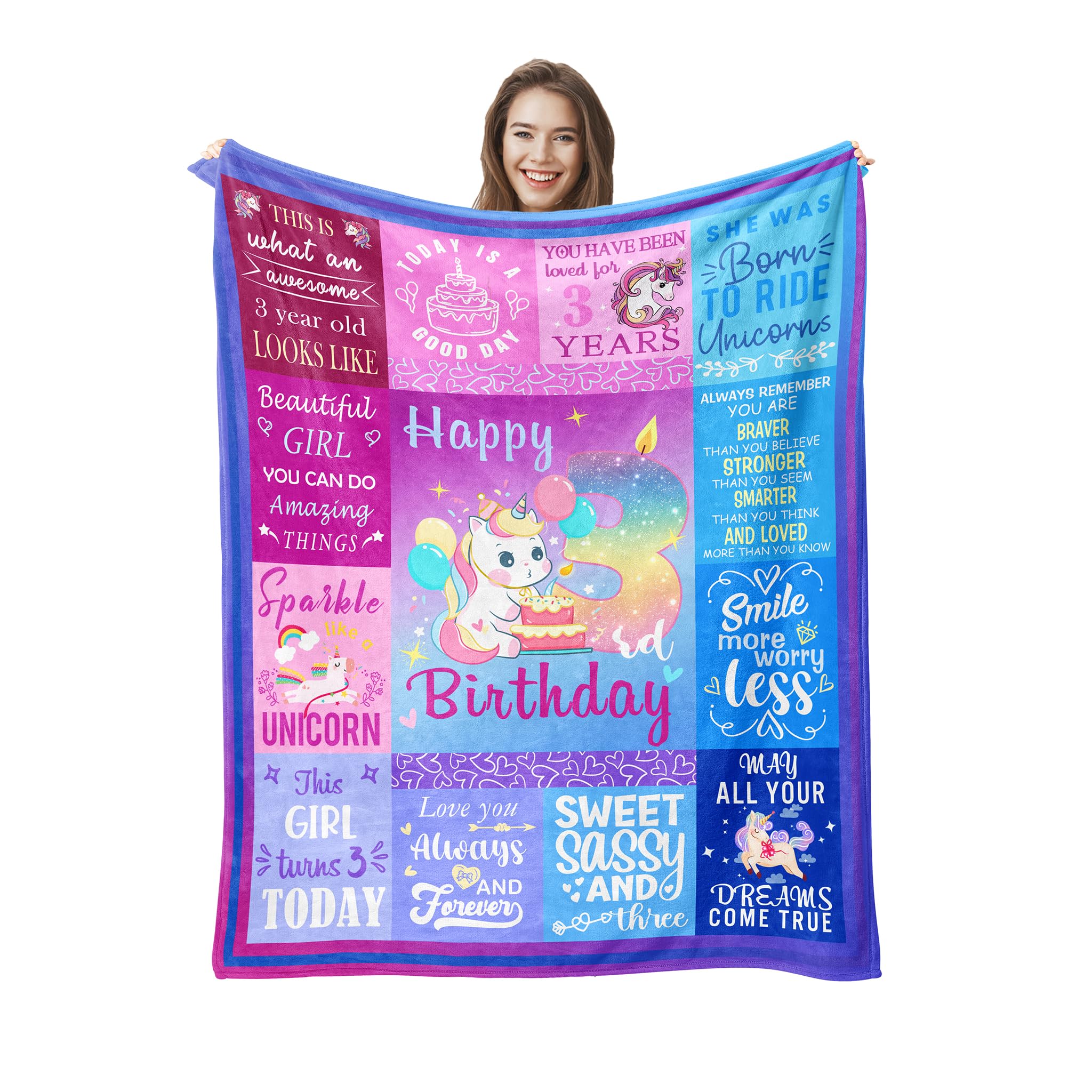 3 Year Old Girl Birthday Gift, Three Year Old Girl Gift Blanket