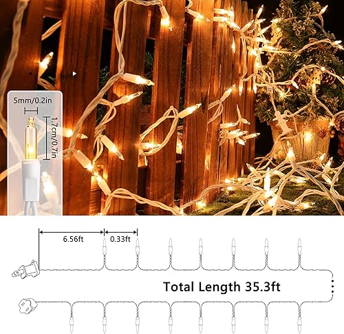 Miniatura 5 de Toodour Luces de Navidad transparentes, 33 pies, 100 unidades, luces incandescentes para interiores y exteriores, con certificación UL, mini