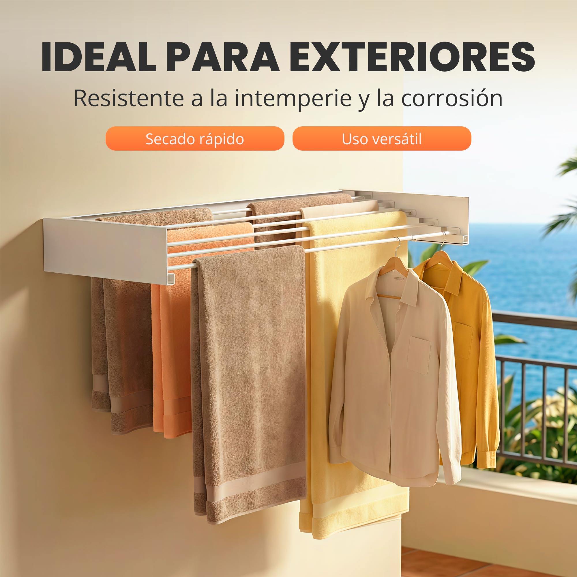 JUPPLIES Tendedero Extensible Pared Plegable - Tendedero Retráctil Invisible con 5 Barras de Aluminio para Interior o Exterior - Ahorra Espacio con Diseño Compacto (Blanco, 100)