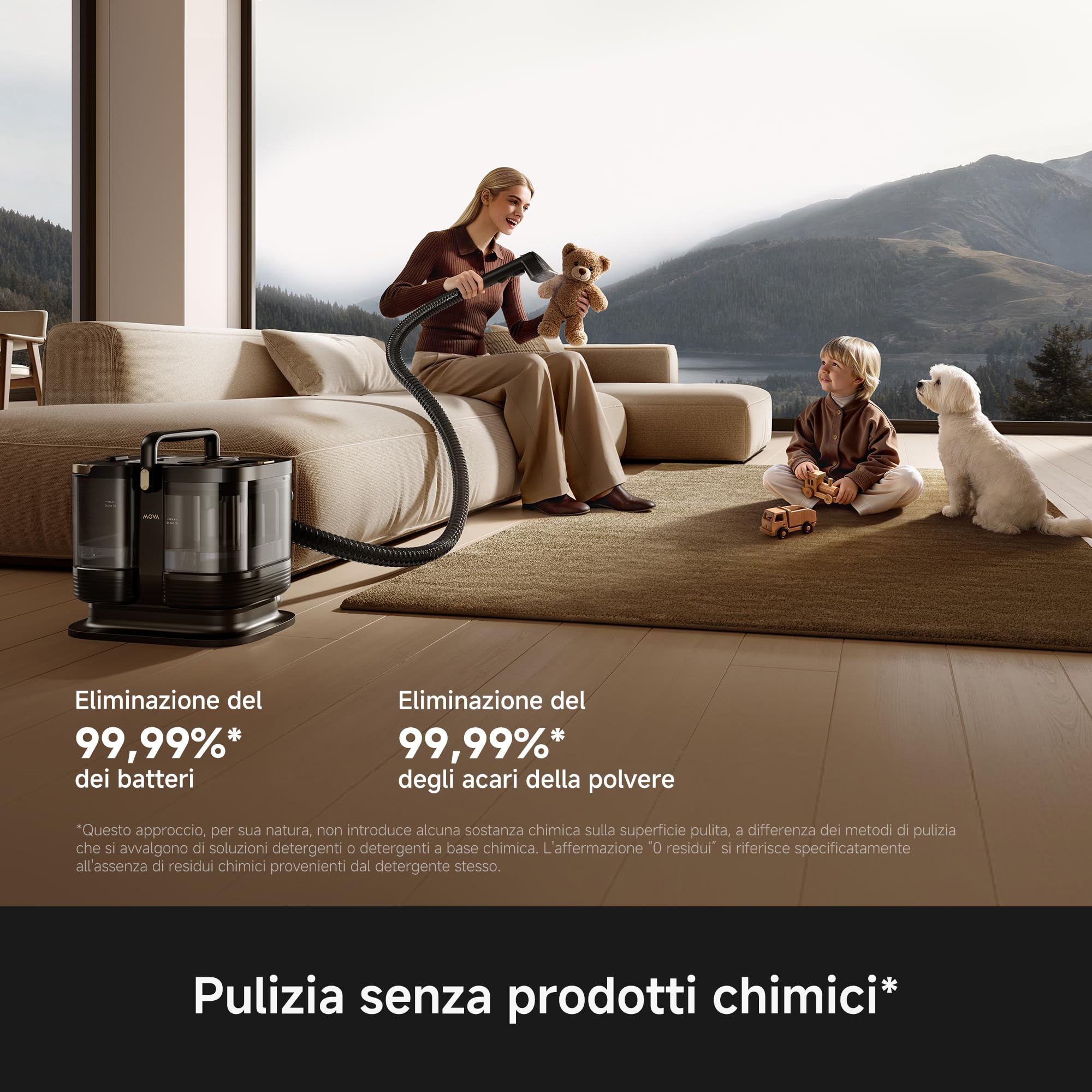 MOVA S10 Pulitore a vapore multiuso con 9 accessori, vapore surriscaldato, potenza di aspirazione di 16000 Pa, umidità residua ≤5%, elimina il 99,99% di batteri e acari, pulizia senza prodotti chimici