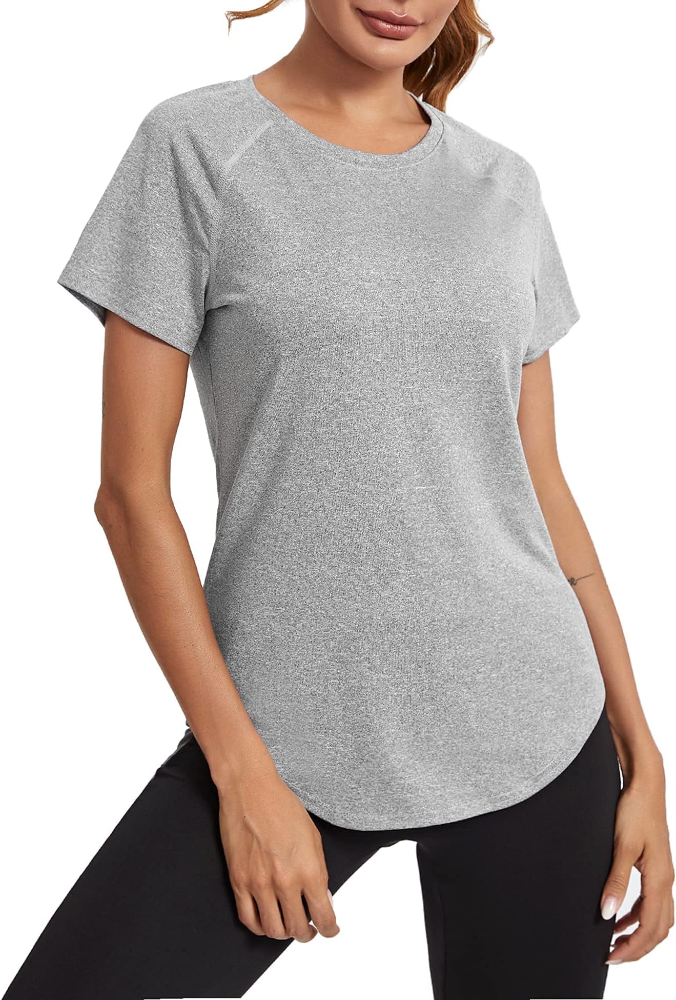 Wayleb Women's Gym Tops Ladies Sports T-Shirt, Workout Yoga Tops for Women, Basic Short Sleeve Tee Shirts, Quick Dry Fitness Gym T Shirt Loose Activewear for Running Gym Exercise, Light Grey, XXL