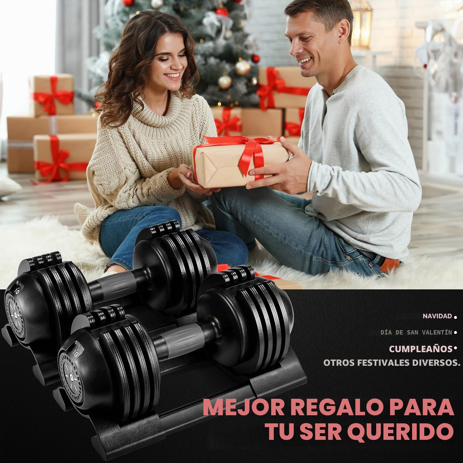 Mancuerna Ajustable 10kg 20kg 24kg, 5 Pesos ajustables, Entrenamientos de musculación indoor, Agarre ergonómico, Para gimnasio o hacer deporte en casa
