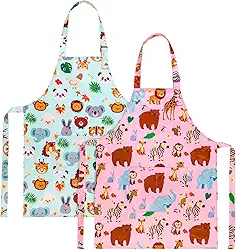 Pacote com 2 aventais infantis engraçados, ajustáveis, à prova d'água, com dois bolsos, para meninos e meninas