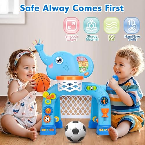 Miniatura 5 de Aro de baloncesto y portería de fútbol para niños y niñas de 1, 2, 3 años, juguete deportivo para niños con música de sonido ligero, juguetes