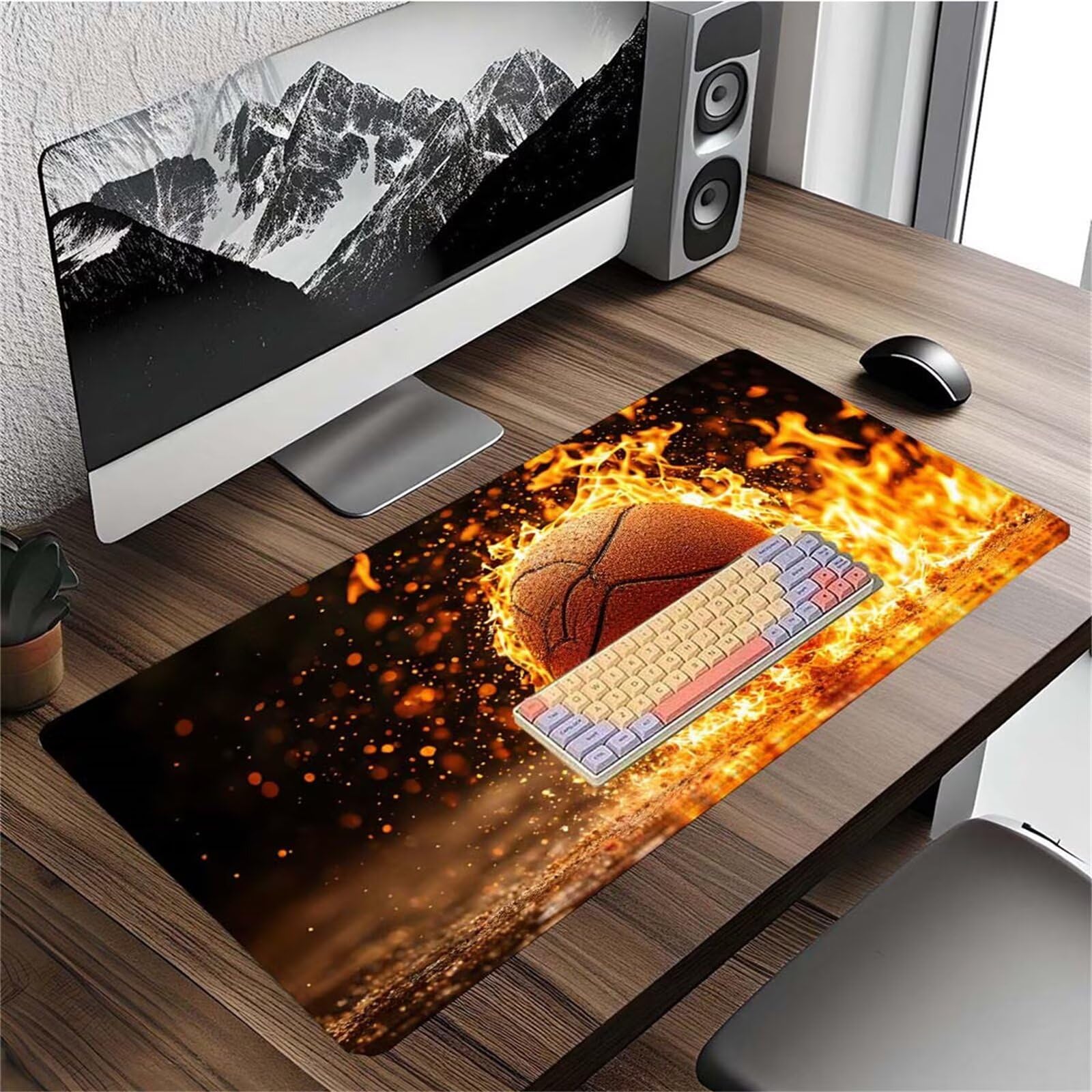 Czarna podkładka pod mysz do koszykówki XXL, 1400 x 600 x 3 mm, podkładka pod mysz Speed Gaming, podkładka na biurko z antypoślizgową gumową podstawą, duża podkładka pod mysz, akcesoria gamingowe