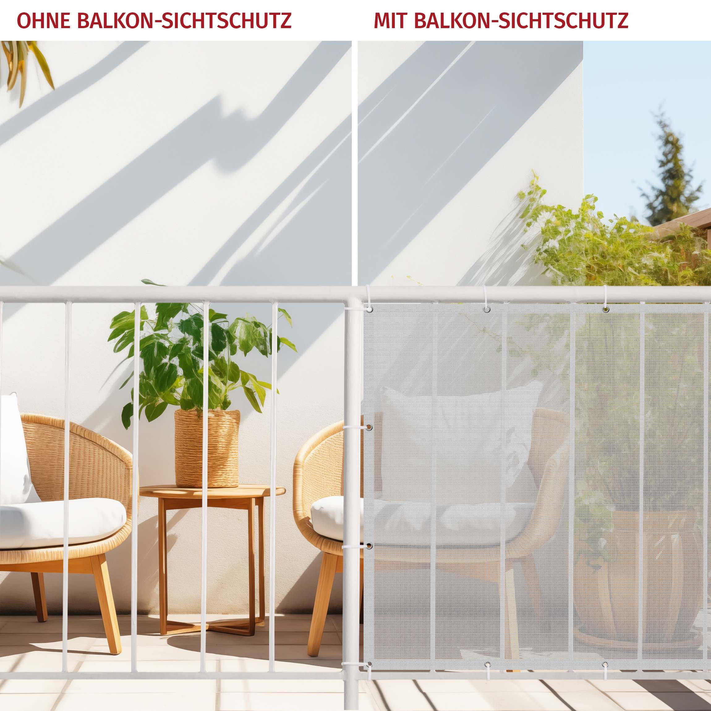Balkon Sichtschutz Grau 75 x 350 cm inkl. Kabelbinder Wetterfest Blickschutz Balkonverkleidung Balkonbespannung Sonnenschutz Balkongeländer Windschutz Terrasse Garten Deko Ideen Hellgrau TEXBS_1088