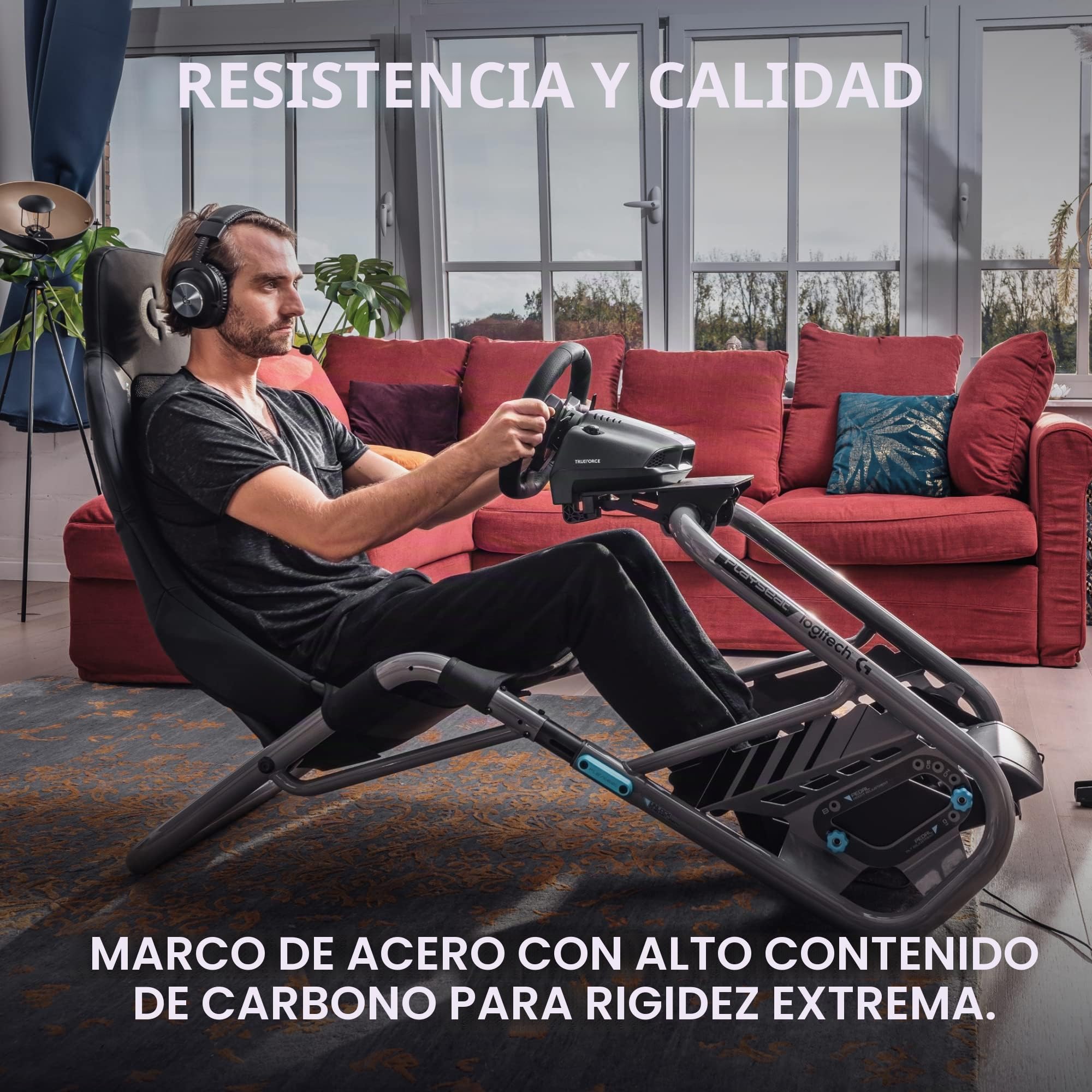 Playseat Trophy - Cabina de simulación de Carreras Logitech G Edition | Totalmente Ajustable | Compatible con Todos los Volantes Direct Drive | Ligero y Robusto